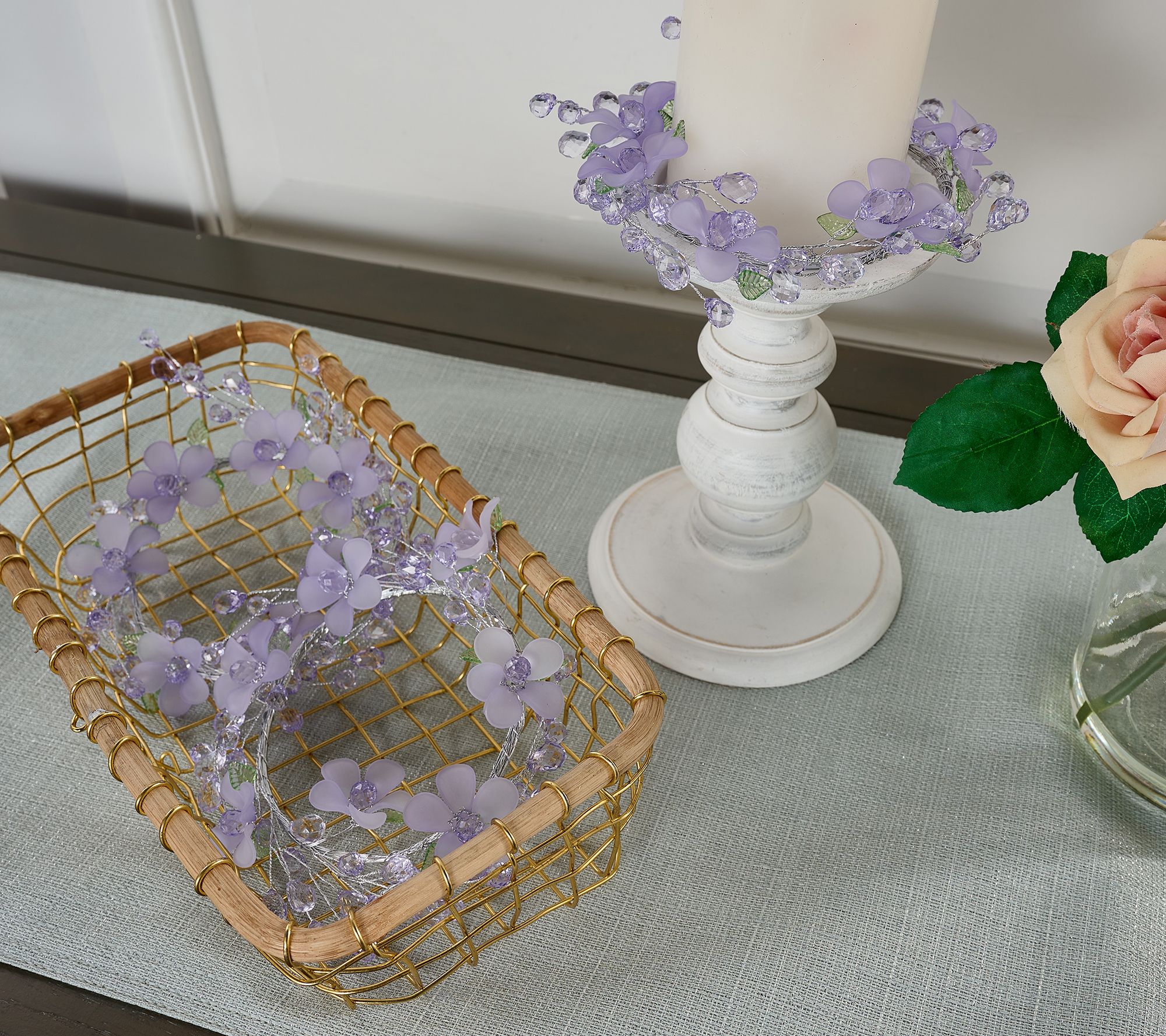 "As Is" Set of 3 Frosted Flower & Faceted Bead Candle Rings