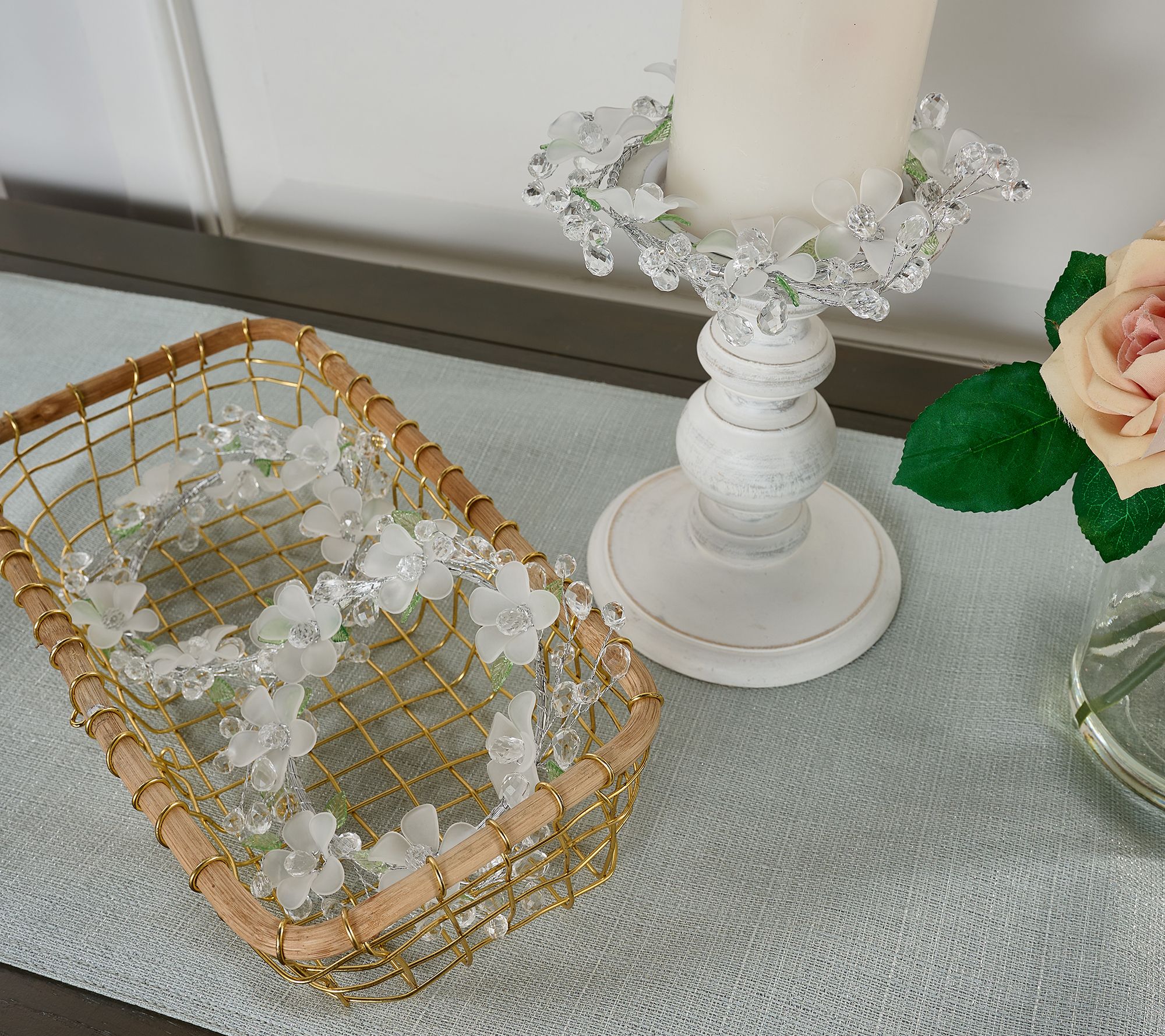 "As Is" Set of 3 Frosted Flower & Faceted Bead Candle Rings