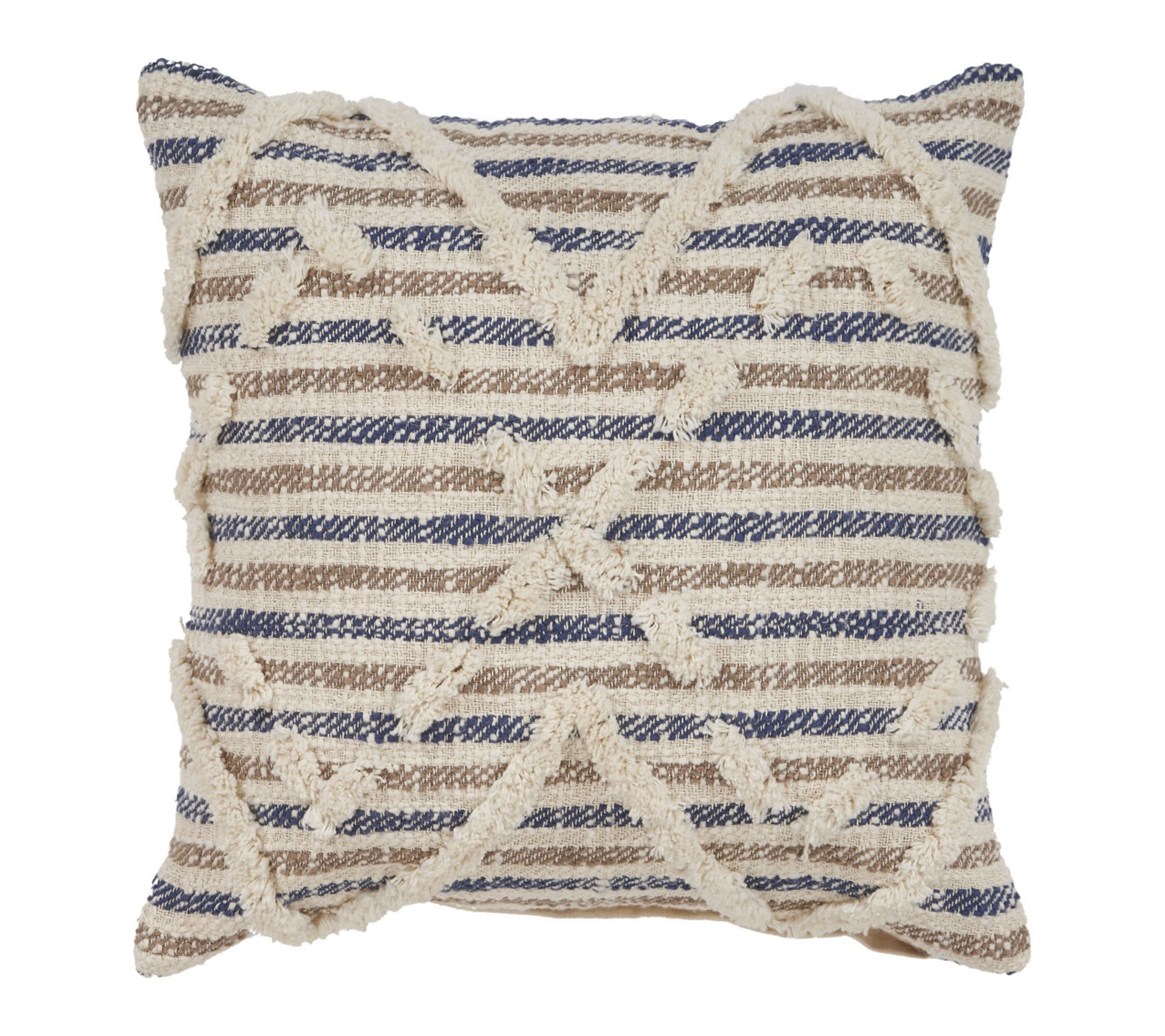 HomeRoots 18" Blue And Beige Cotton Striped Throw Pillow