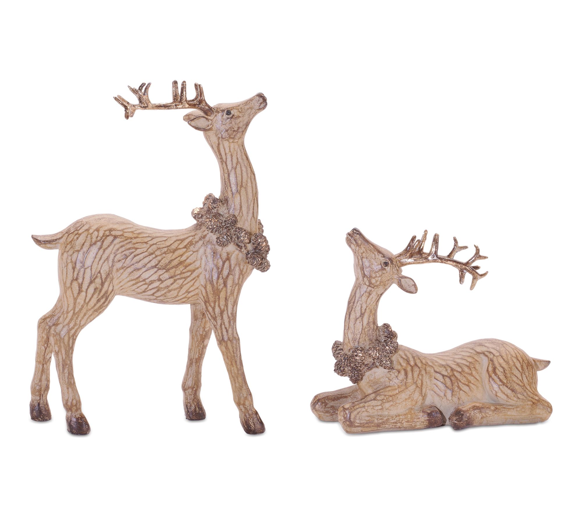 Melrose Carved Deer with Wreath Figurine (Set of 2)