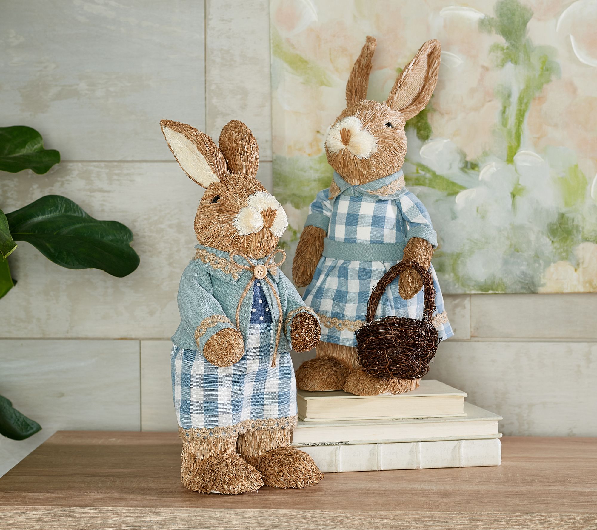 Details about   18" Soft White with Woven Plaid Bunny Couple by Valerie A 