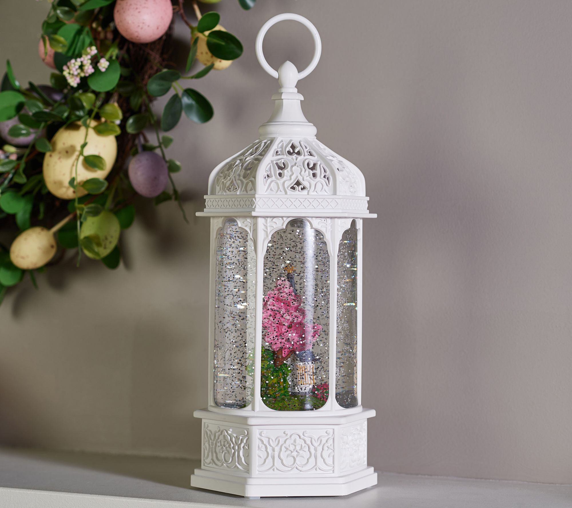 "As Is" 12" Illuminated Glitter Lantern w/ Spring Scene by Valerie