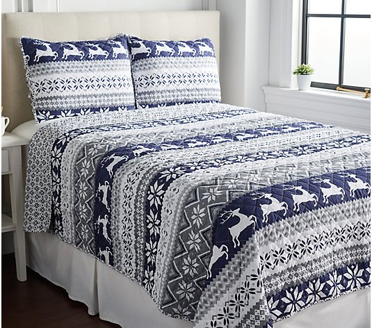 Home Reflections Fair Isle Print Quilt Set with Tote - Twin