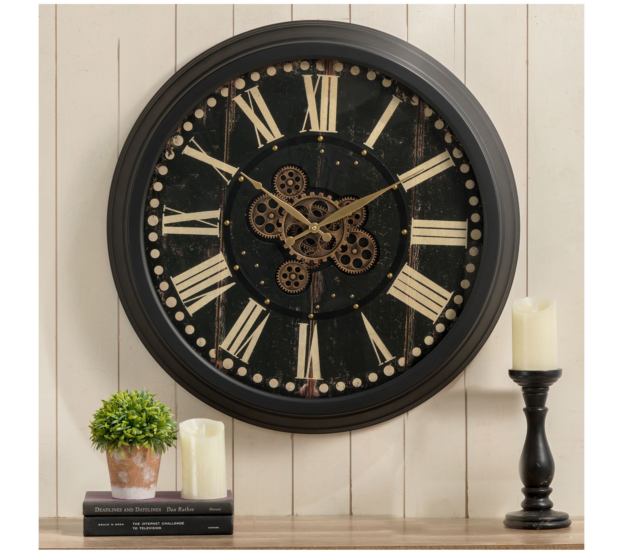 Glitzhome Farmhouse Fresh Cogs and Gears RoundWall Clock - QVC.com