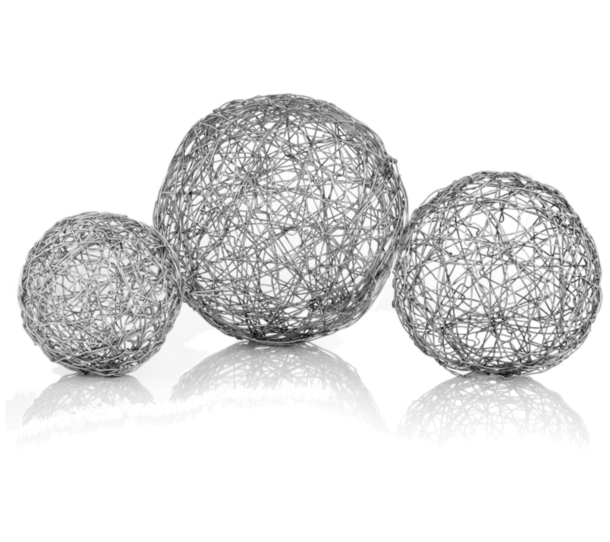 HomeRoots  3" S hiny Nickel Sil ver Wire Sphere s Box of 3