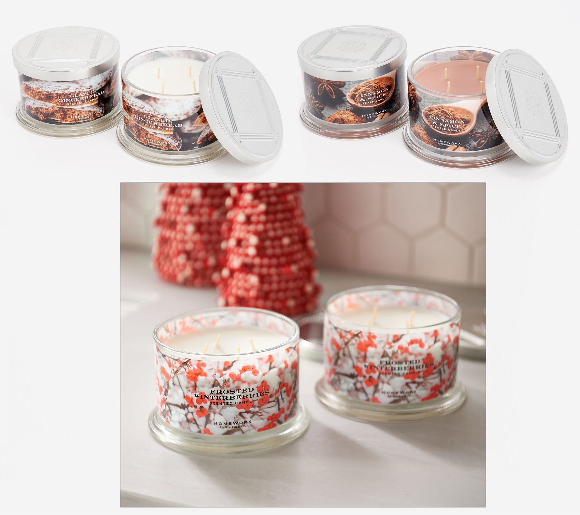 HomeWorx by Slatkin & Co. Set of (2) 18oz Holiday Candles
