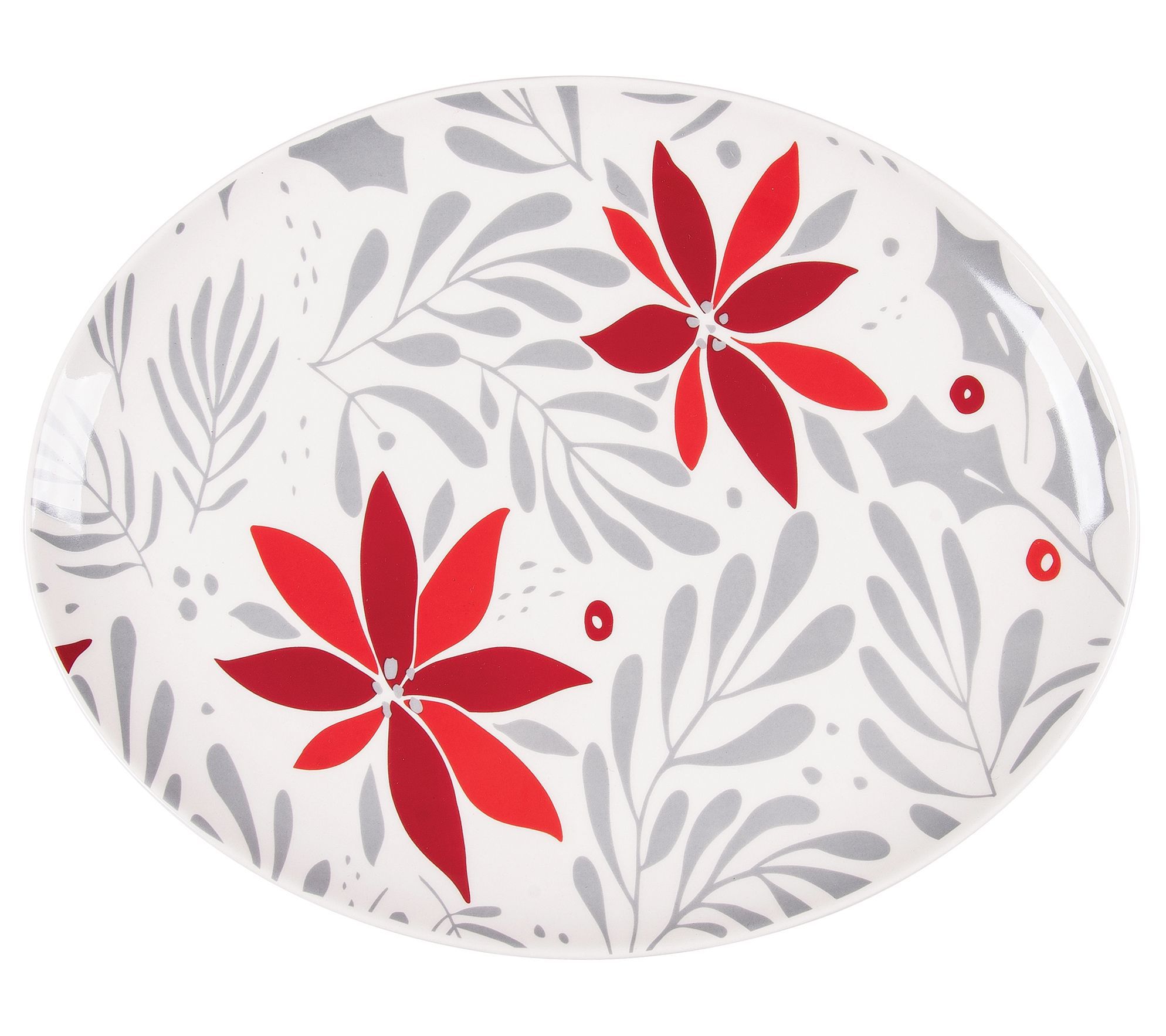 Poinsettia Christmas Oval Platter by Valerie