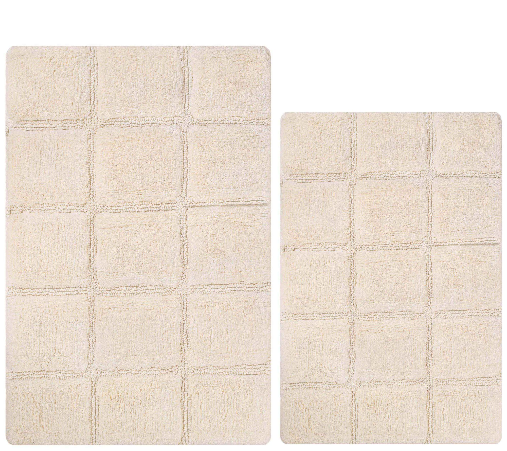 Superior Cotton 2-Piece Solid Checkered Non-Slip Bath Rug Set ,Ivory