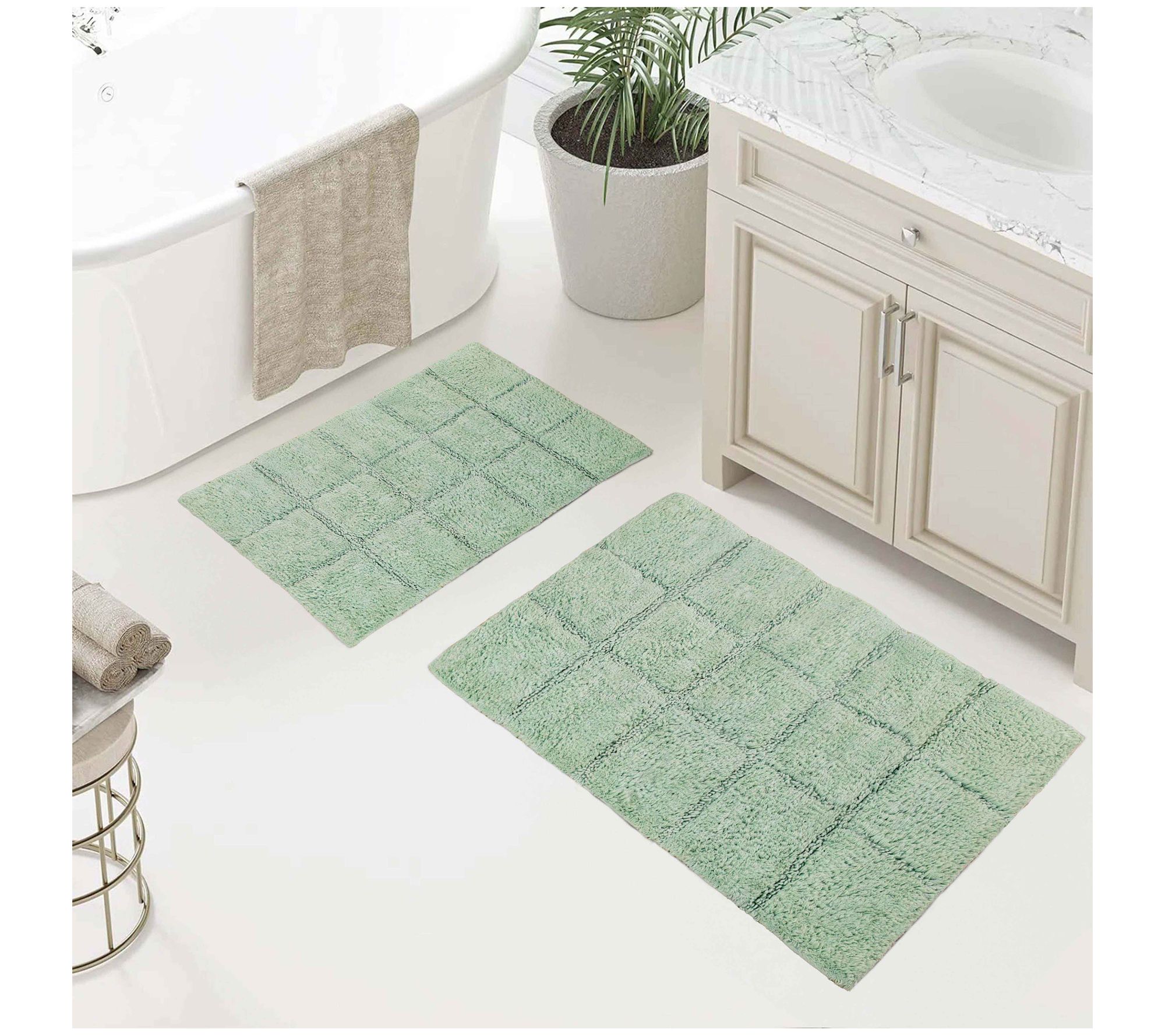 Superior Cotton 2-Piece Solid Checkered Non-Slip Bath Rug Set