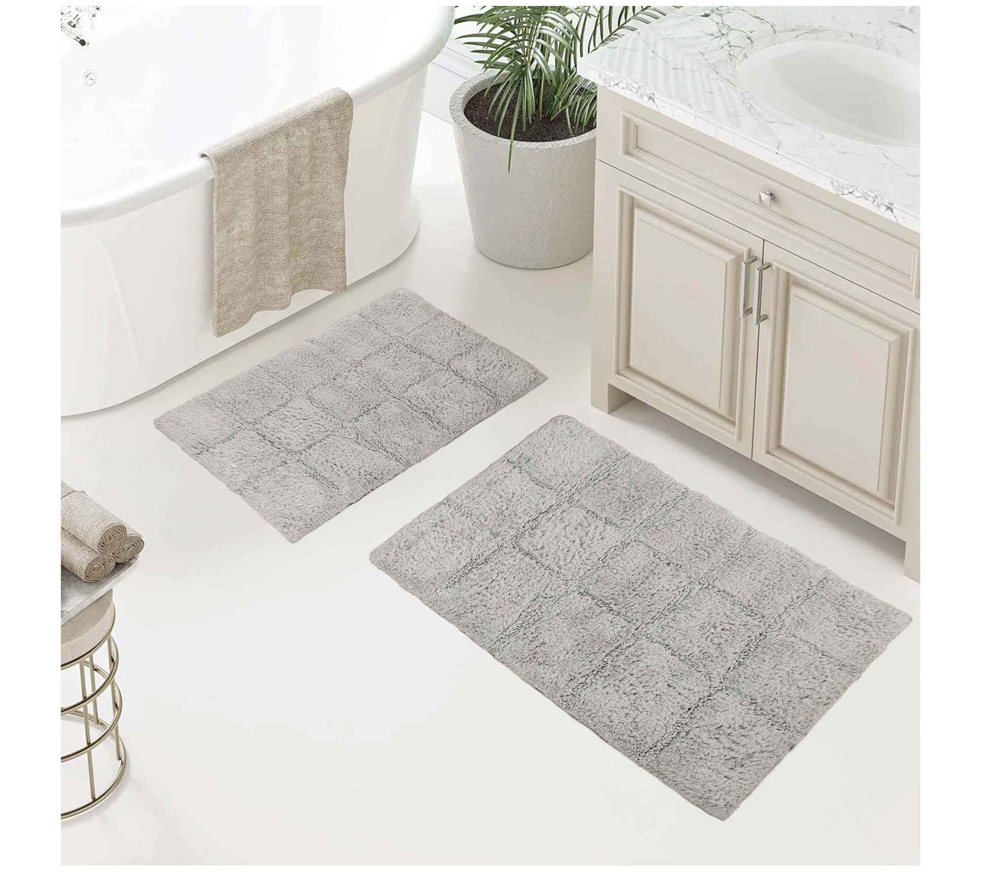 Superior Cotton 2-Piece Solid Checkered Non-Slip Bath Rug Set