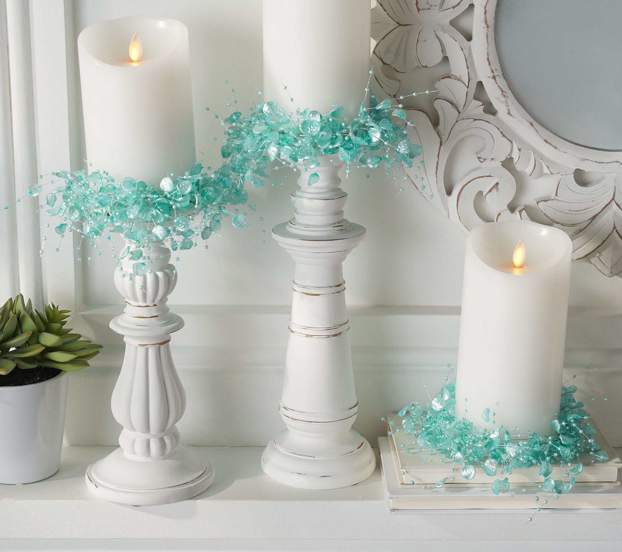 "As Is" Set of 3 Seaglass Inspired Candle Rings by Valerie