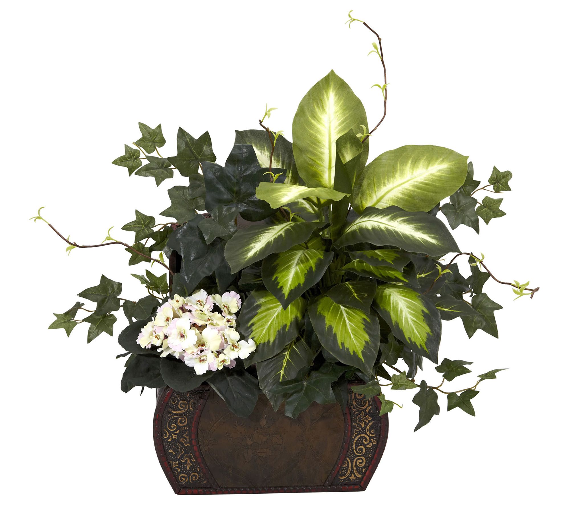20" African Violet & Mix Greens in Chest by Nearly Natural