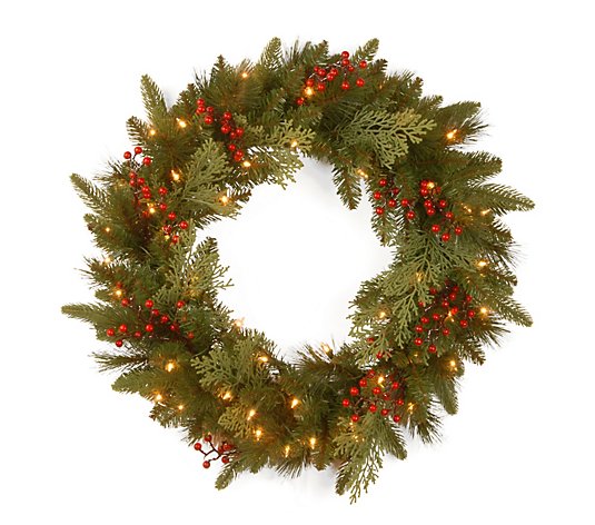 24" Classical Wreath w/ battery Operated WhiteLED Lights