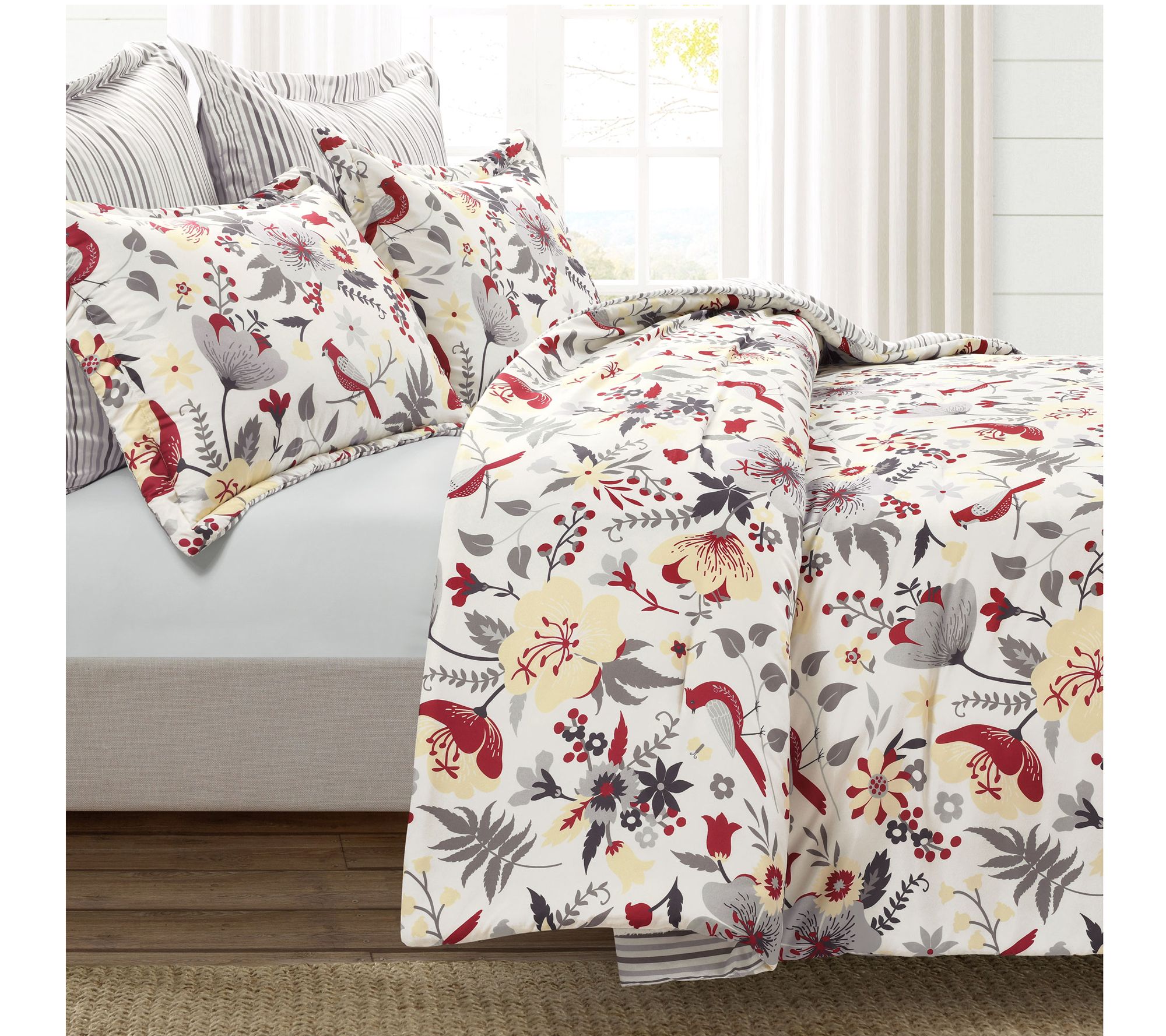 Blooming Garden Reversible Comforter Gray/Multi5pc Set F/Q