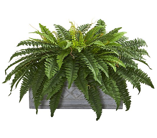 30" Boston Fern Plant in Stone Planter by Nearly Natural