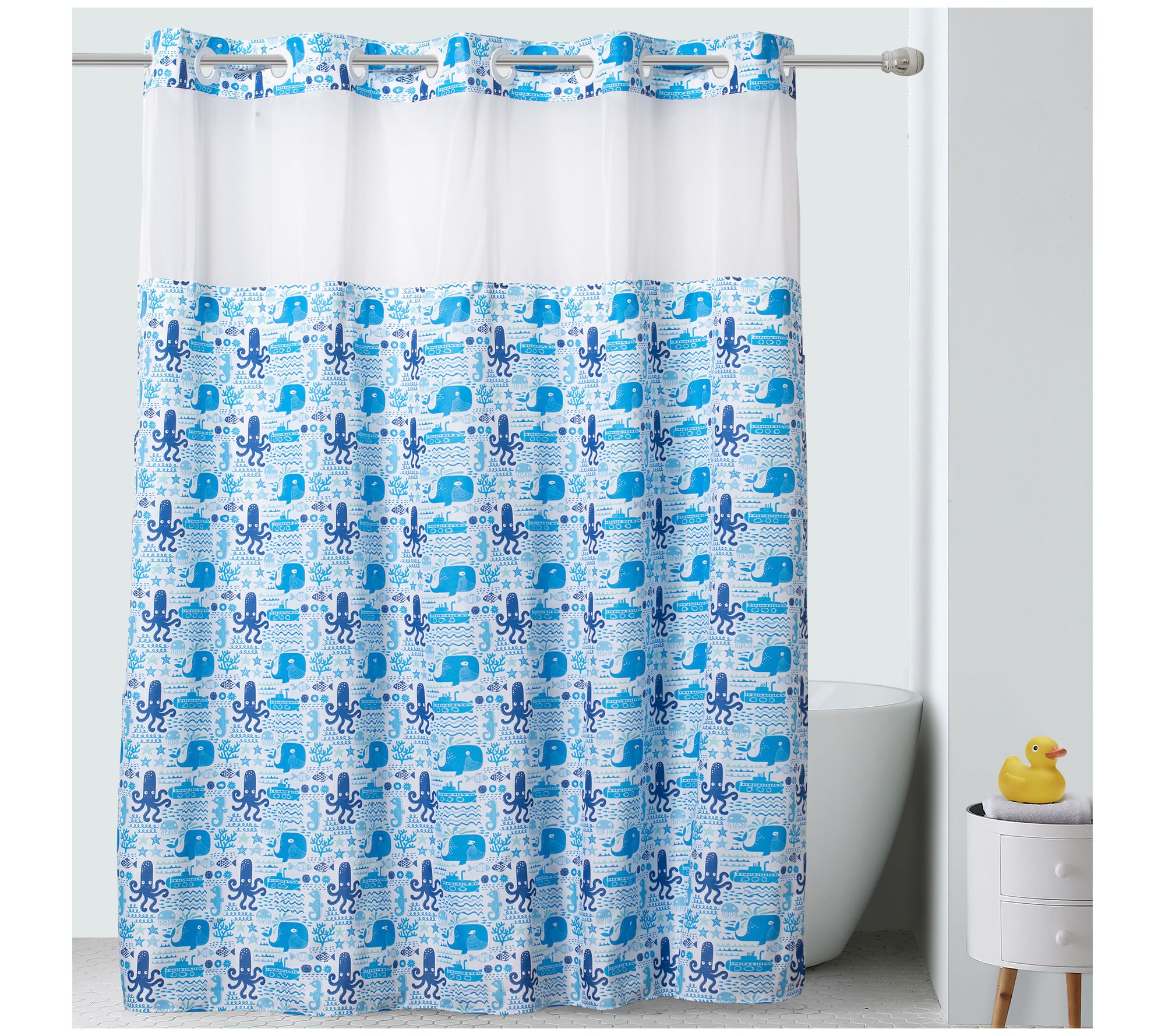 Hookless Shower Curtain For Kids Silly, Hookless Shower Curtain With Window