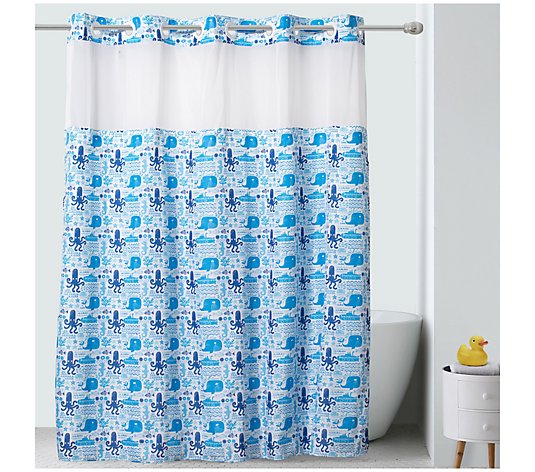 Hookless Shower Curtain for Kids, Silly Sea Life Theme