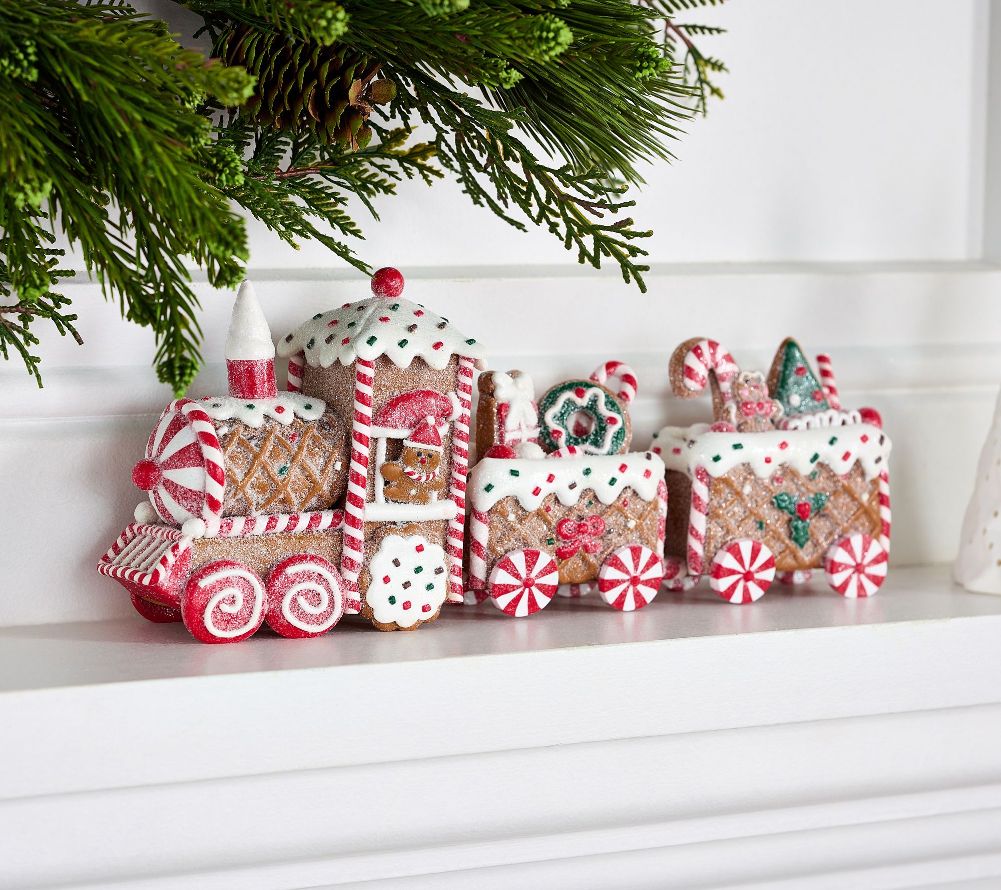 Gingerbread Waffle Train with Peppermint Candies by Valerie - QVC.com