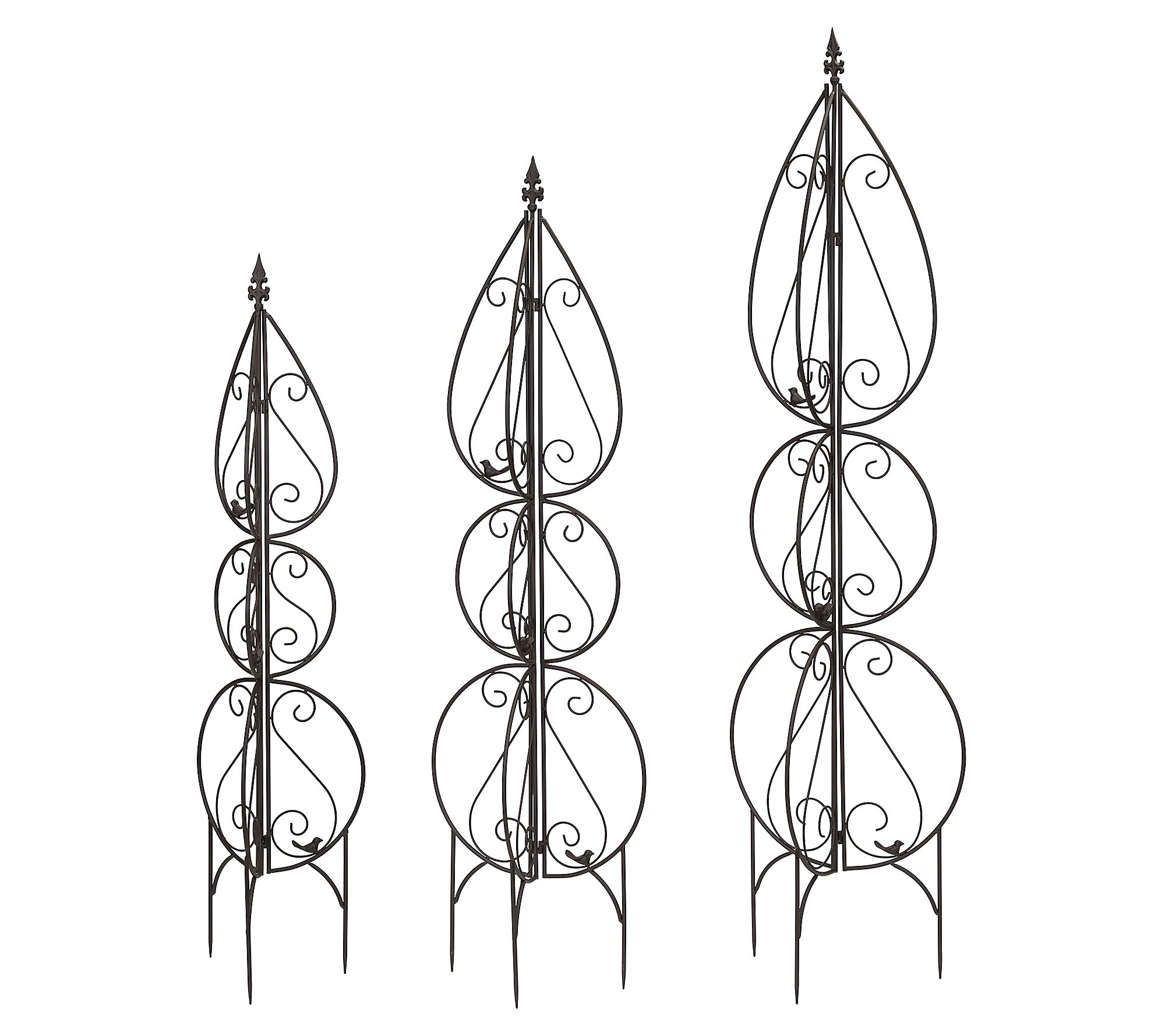 Melrose Ornate Metal Trellis with Bird Accent ( Set of 3)