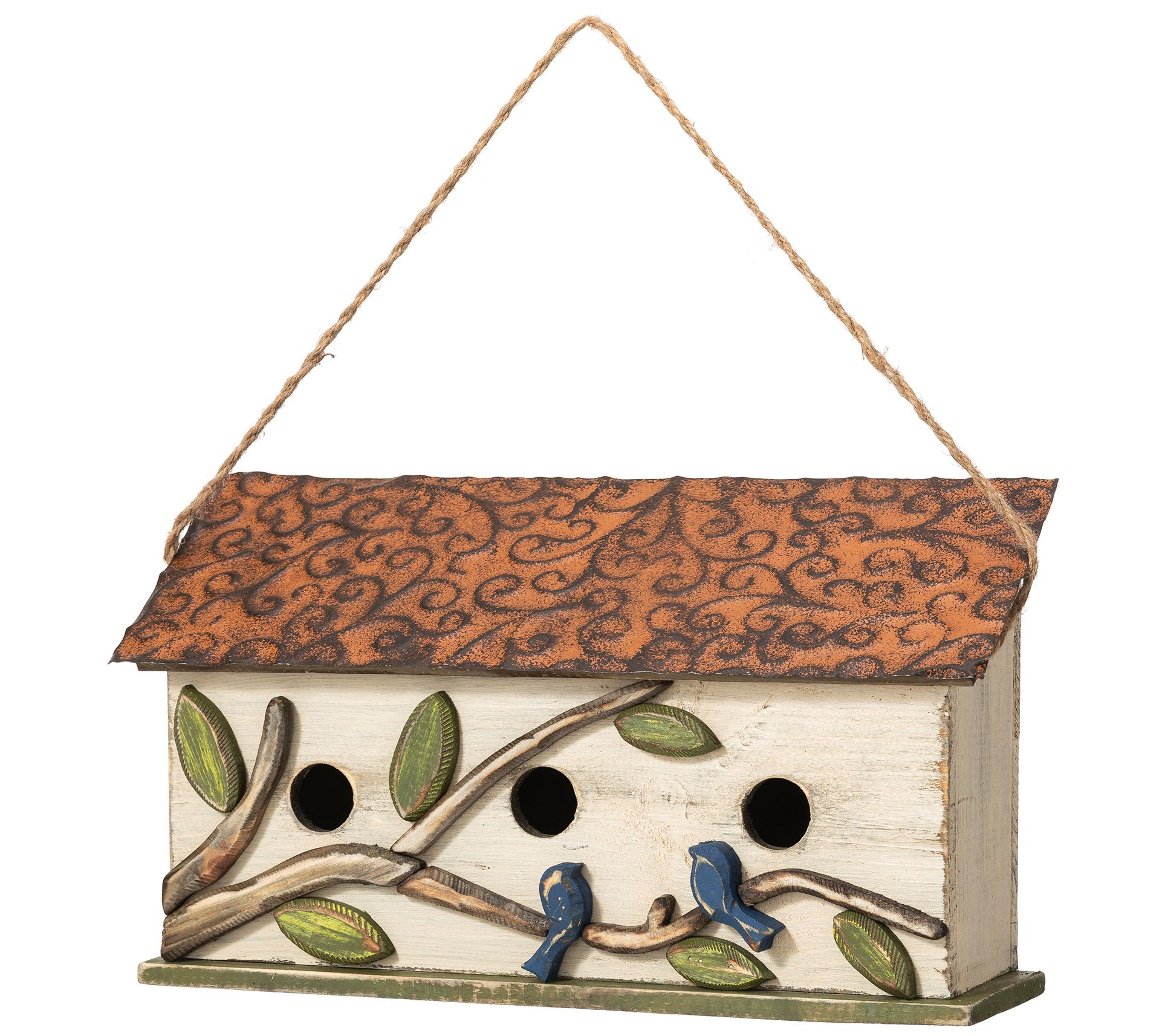 Glitzhome 15" White Washed Distressed Cottage Syle Birdhouse