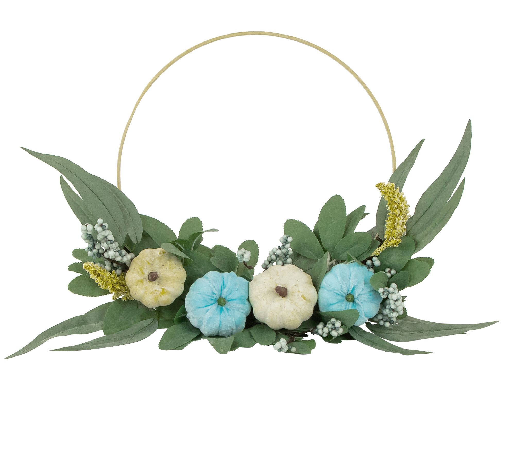 Northlight Blue Pumpkins & Foliage Thanksgiving Half Wreath