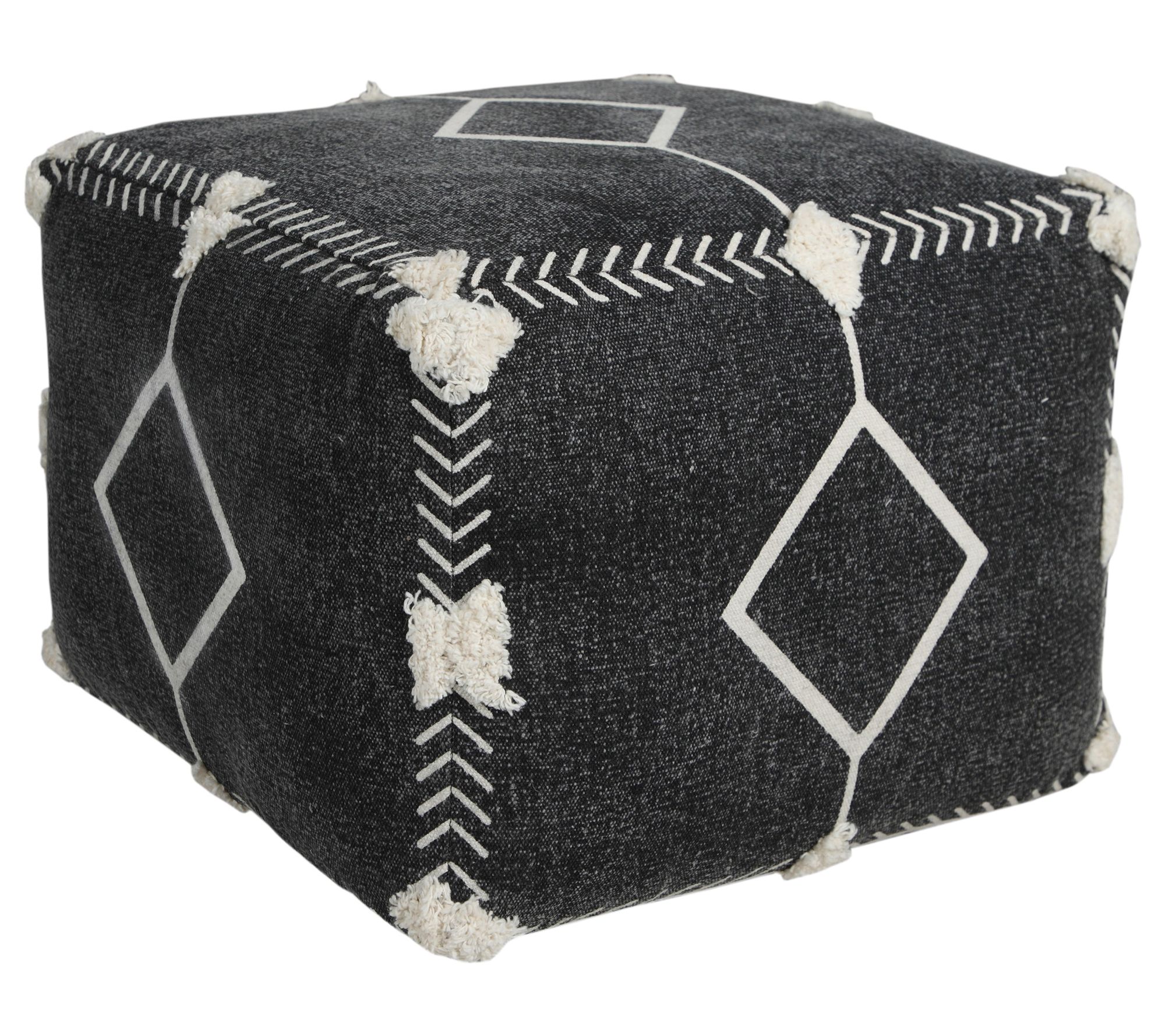 Ox Bay Diamond Hand-Woven Cotton Pouf Ottoman