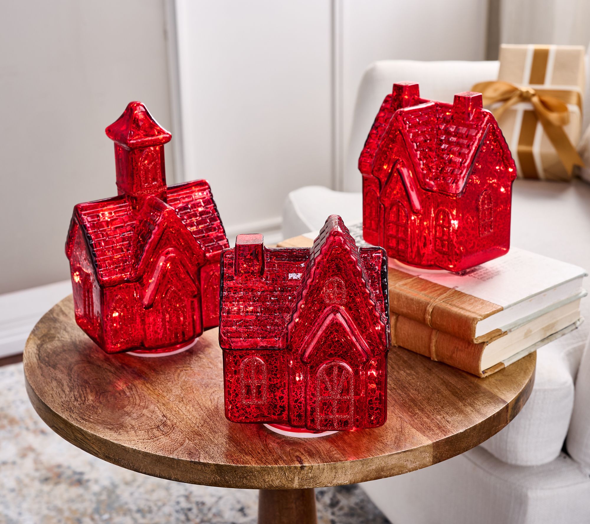 3-Piece Illuminated Mercury Glass Village by Valerie