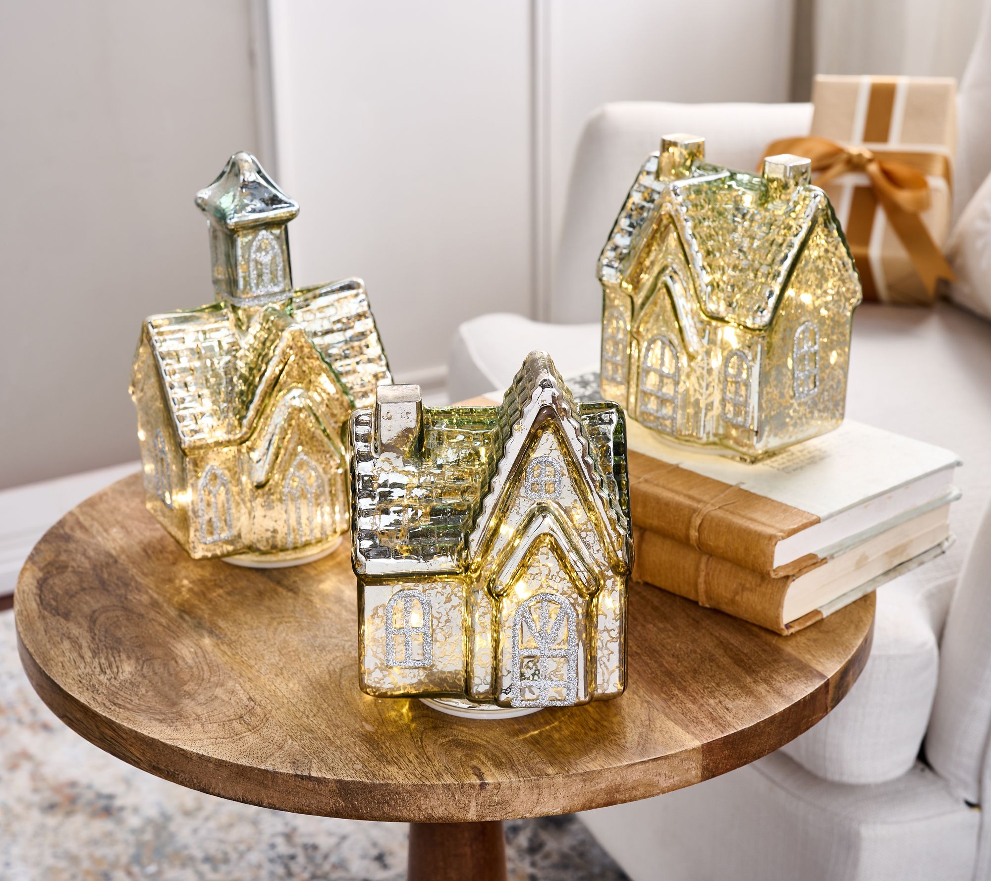 3-Piece Illuminated Mercury Glass Village by Valerie