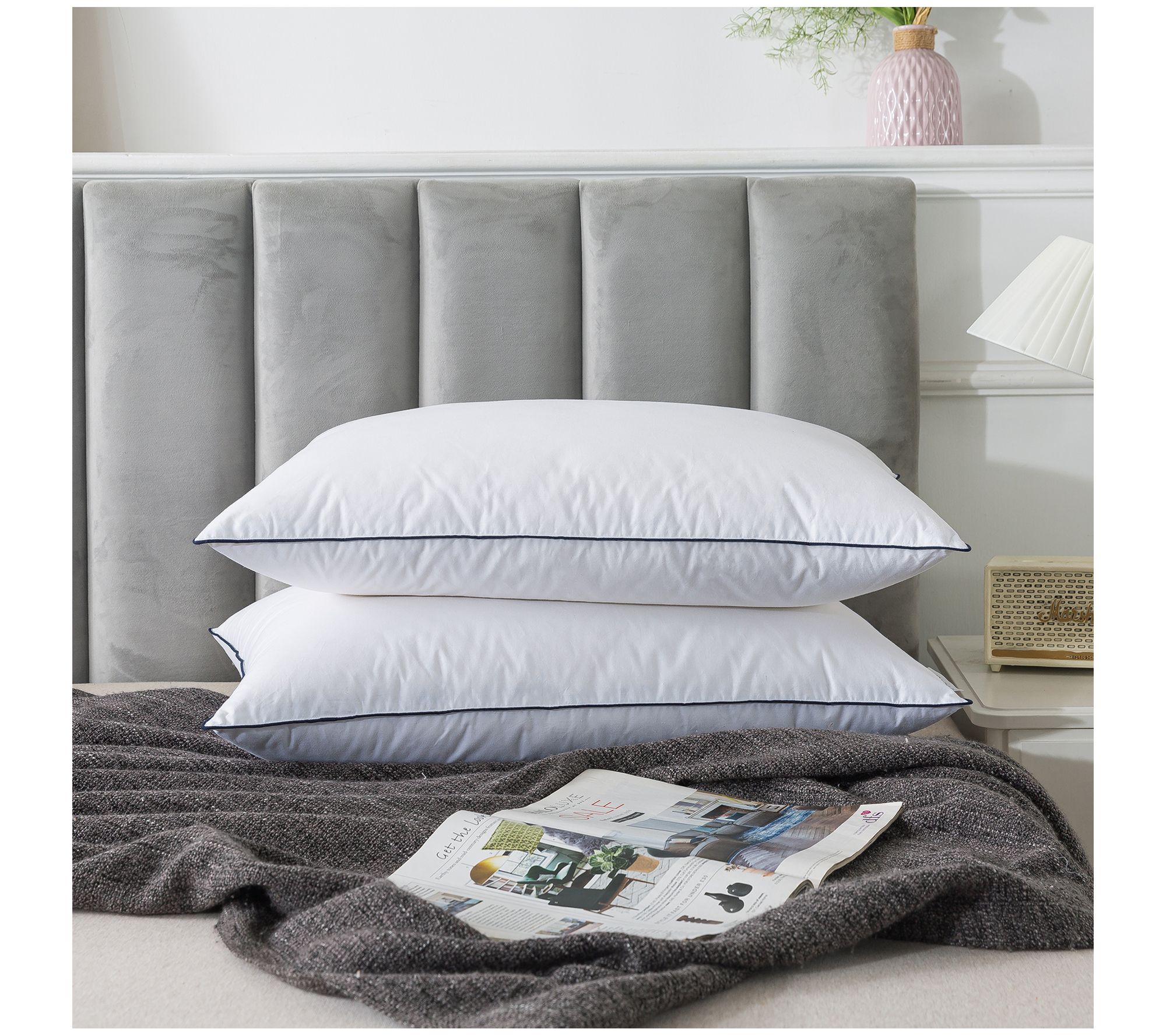 Royal Velvet White European Down Nano Feather Pillow- Std/Qn