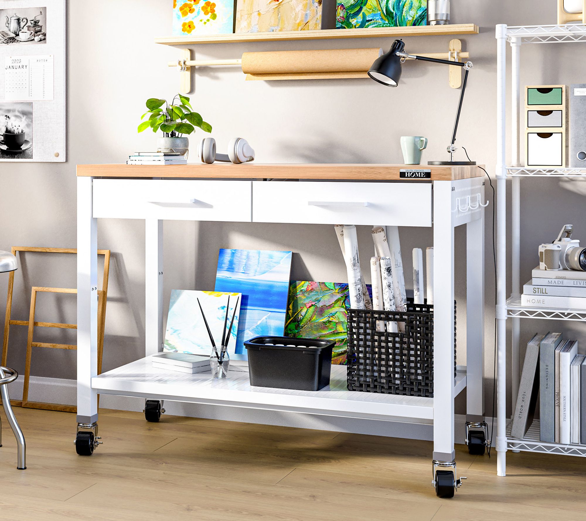 Seville Classics Workcenter Kitchen Island Table with Wood Top
