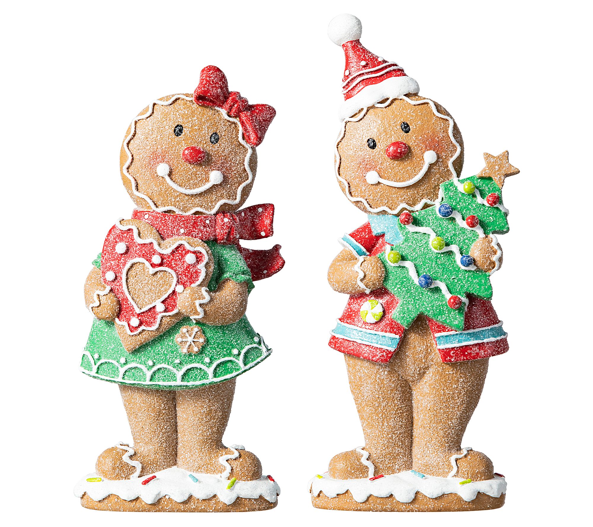 Glitzhome 9.75'' Christmas Gingerbread Couple Table Decor S/2