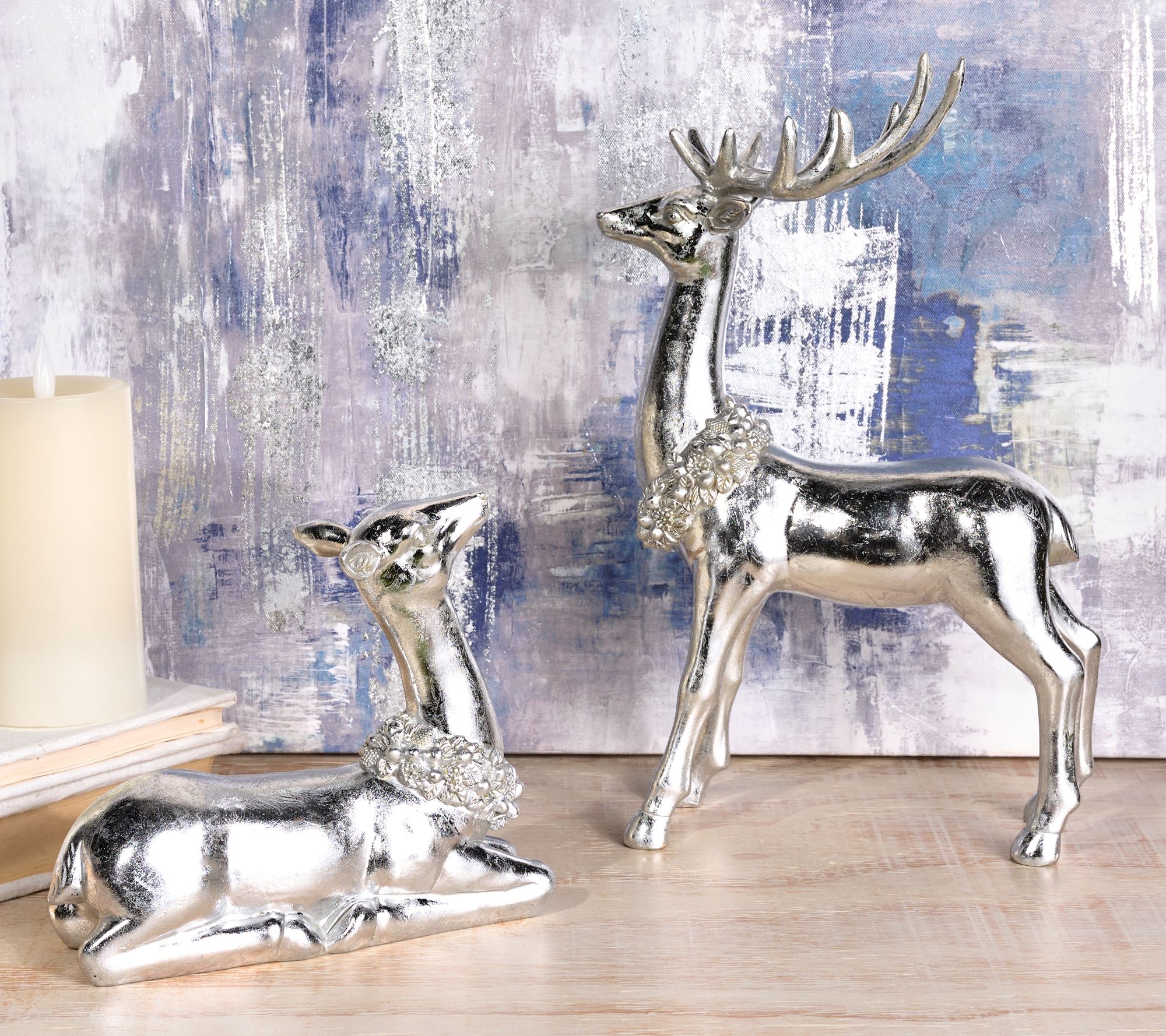 "As Is" 2-Piece Deer with Pinecone & Leaf Garland by Valerie