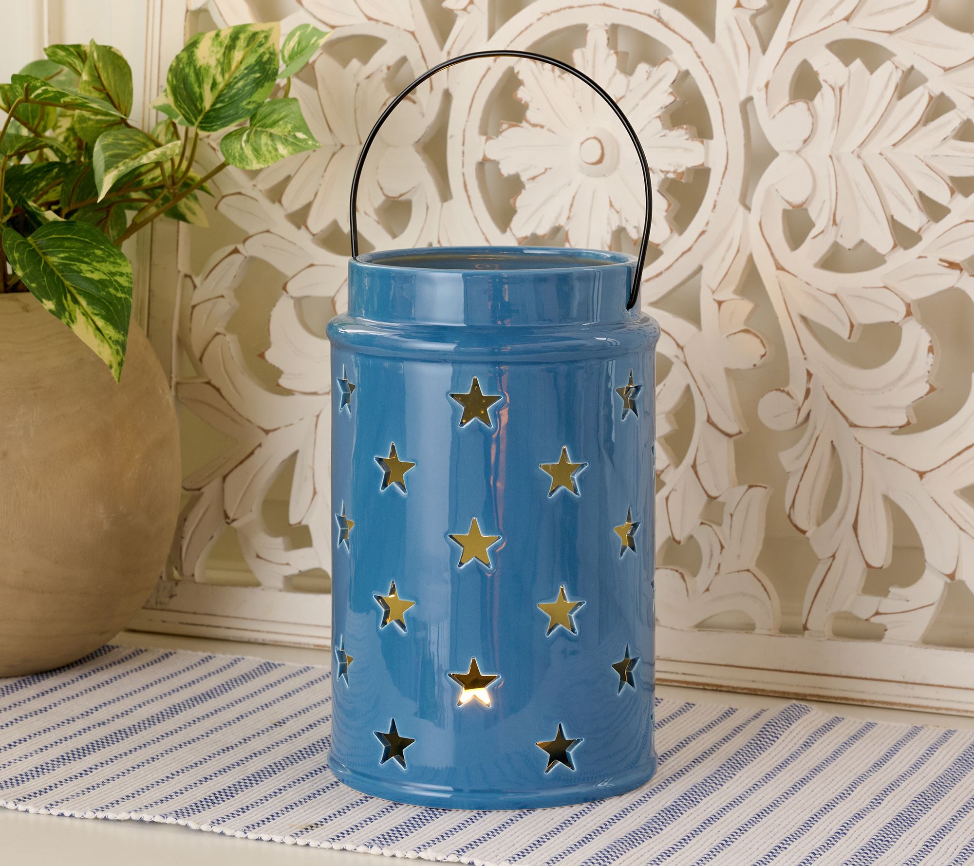 Martha Stewart 10" Illuminated Americana Star Ceramic Lantern