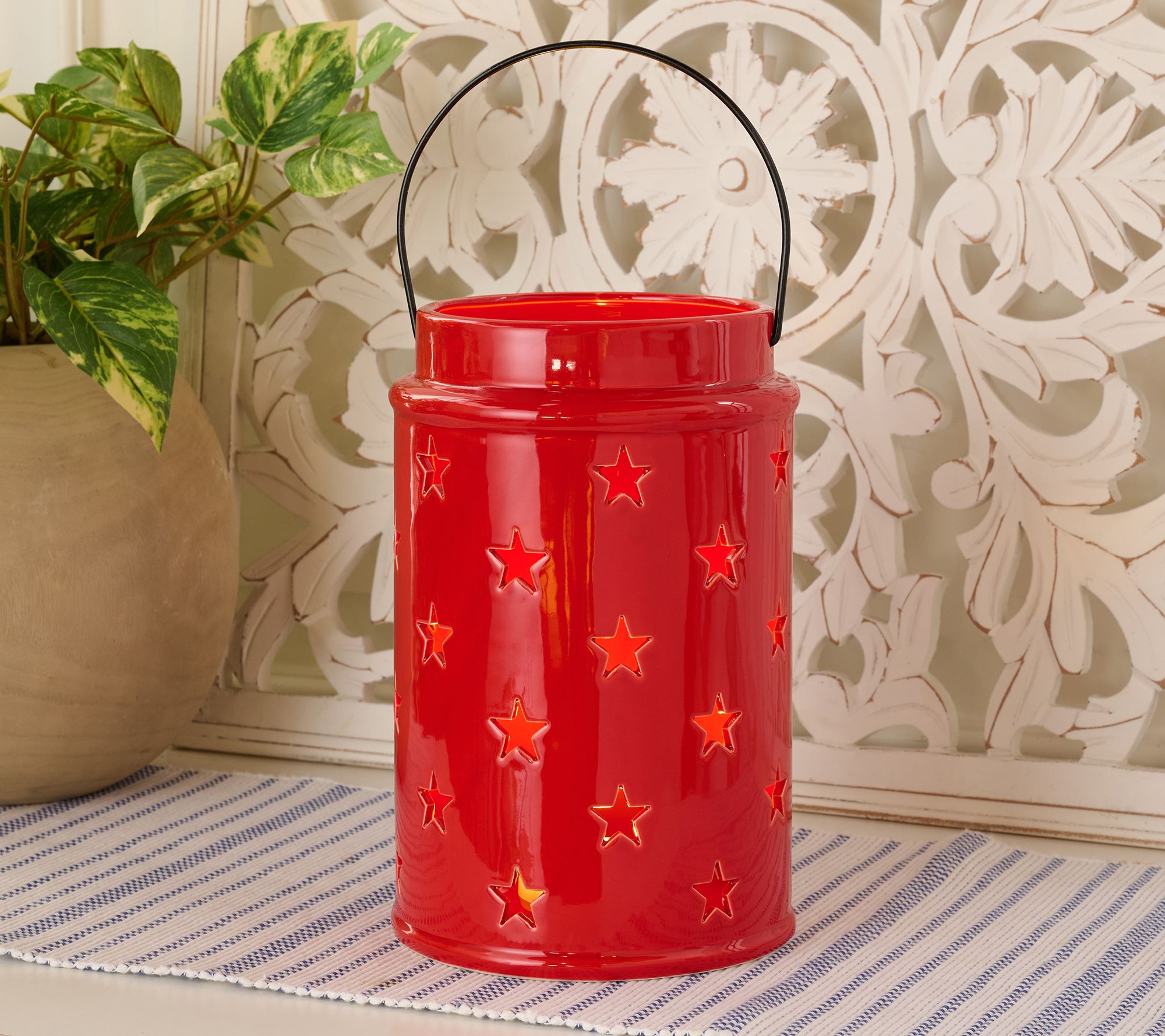 Martha Stewart 10" Illuminated Americana Star Ceramic Lantern