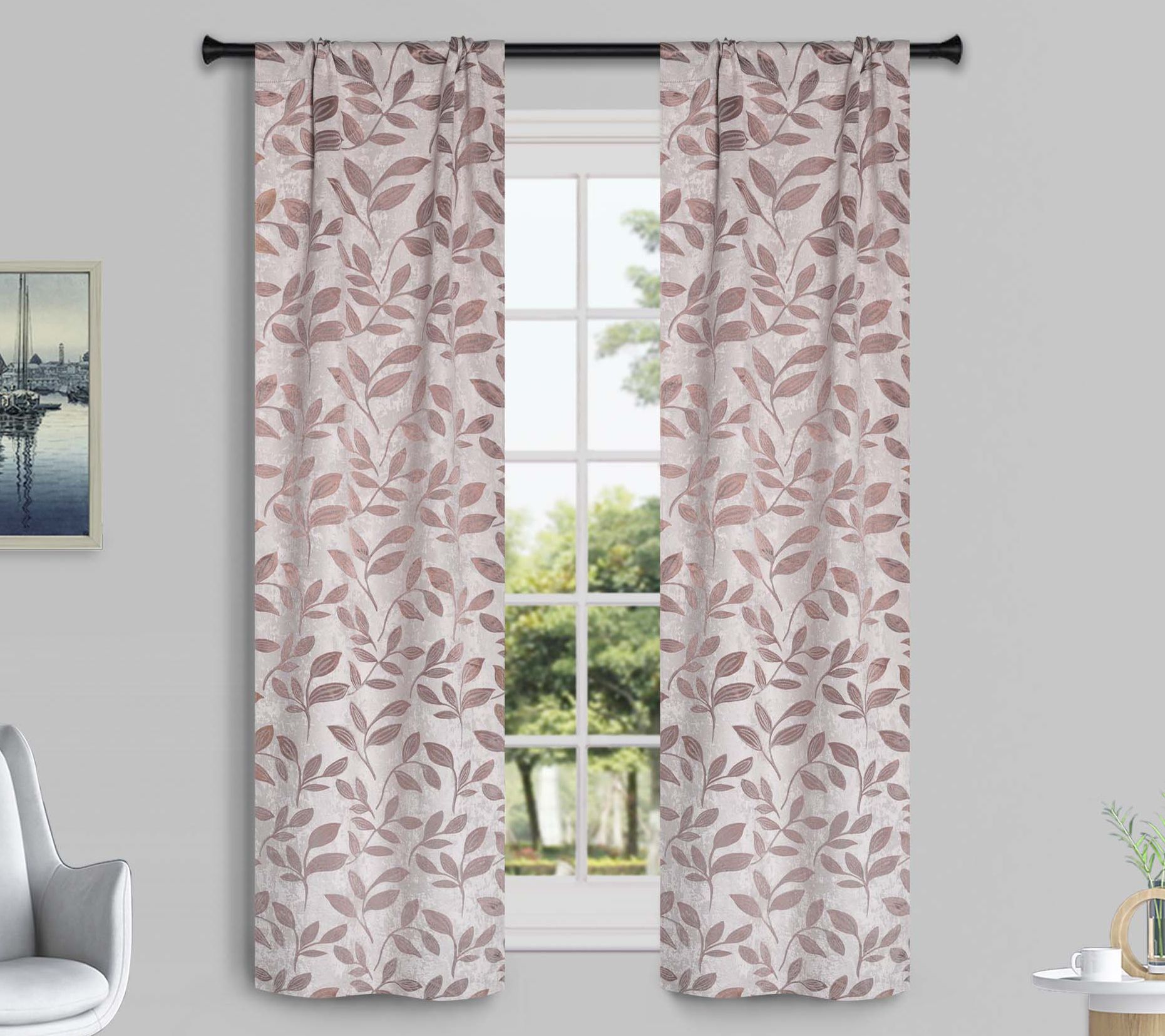 Superior Leaves Room Darkening Curtains Set, 36x63
