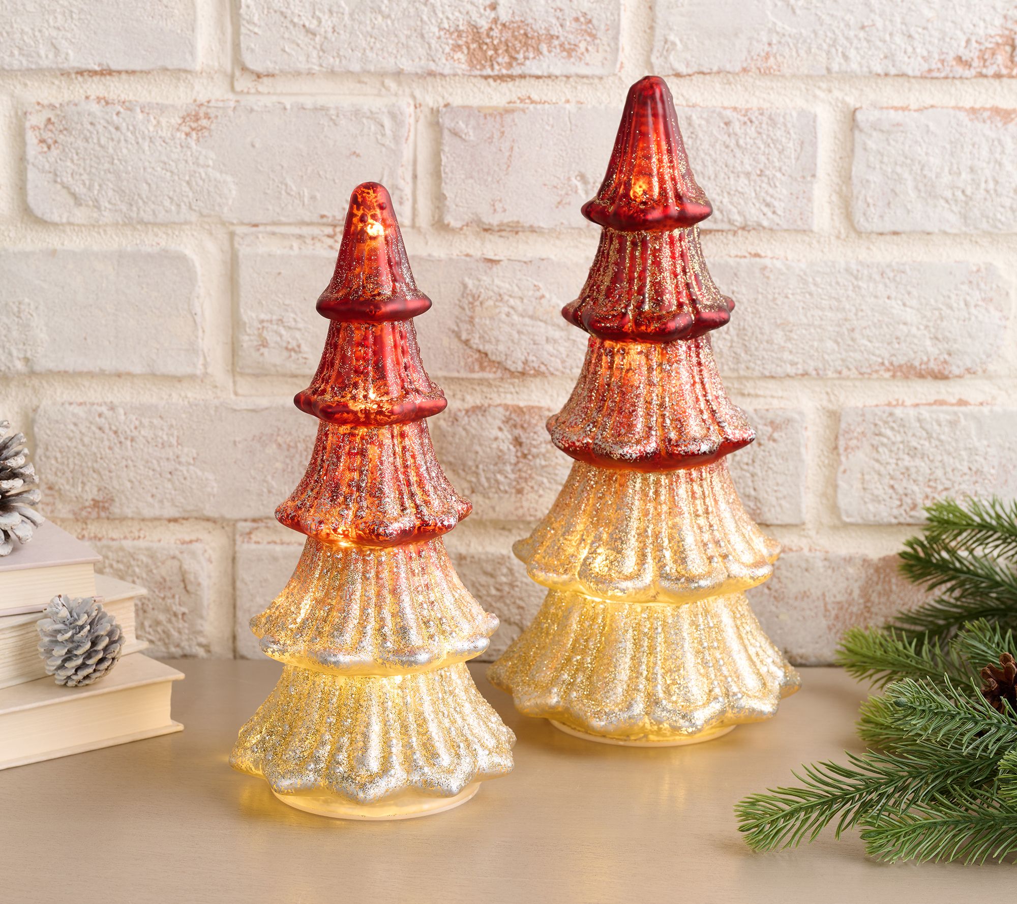 Home Reflections S/2 Illuminated Ombre Shimmer Glass Trees