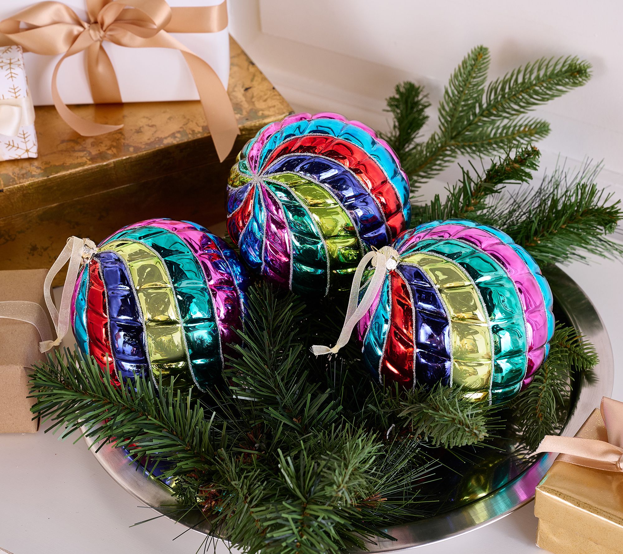 "As Is" Fierce Home Set of 3 Oversized Jewel Tone Ornaments