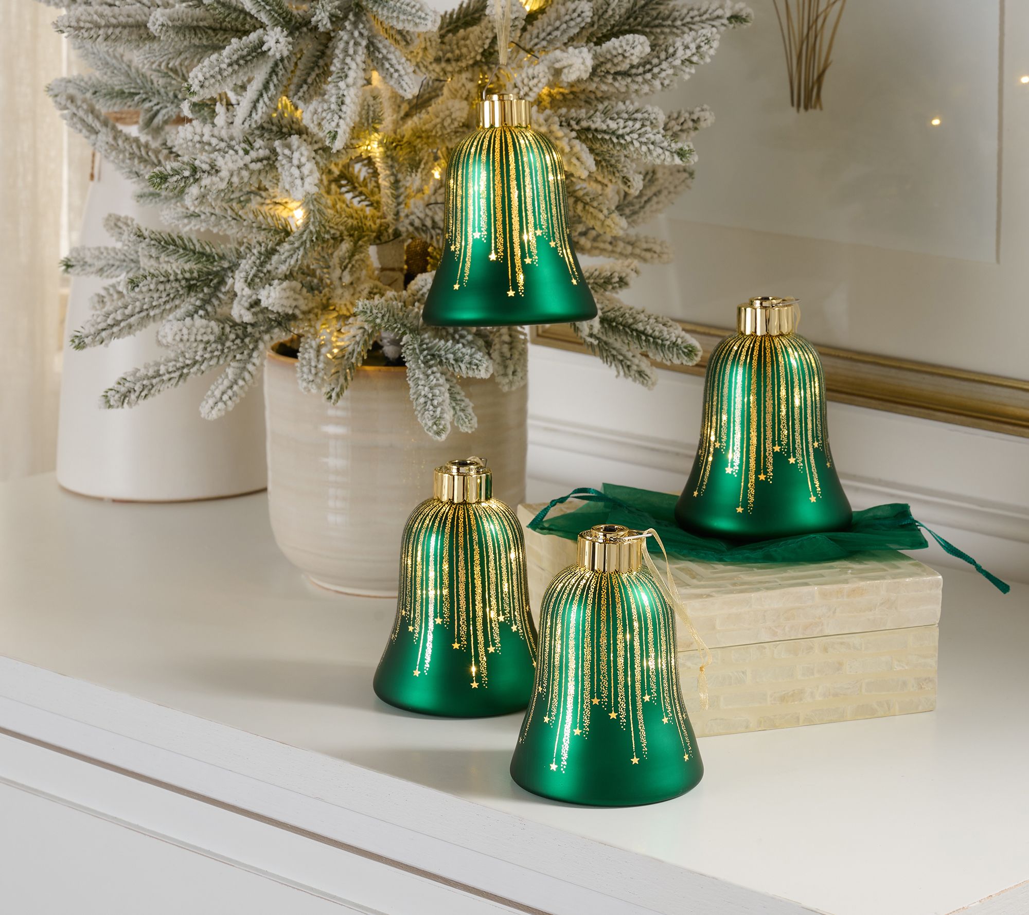 "As Is" Set of 4 Illuminated Starry Night Bell Ornaments by Valerie