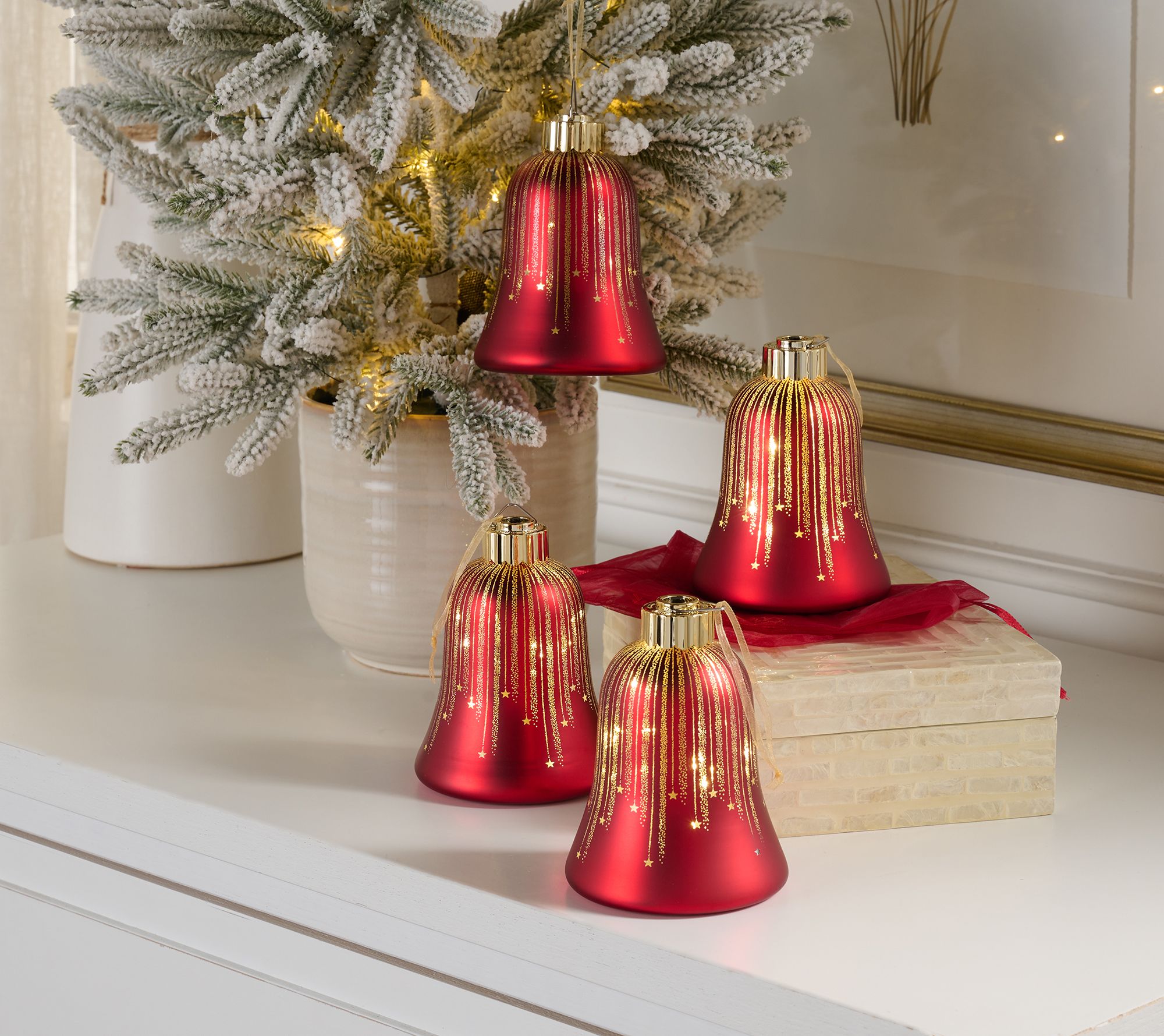 "As Is" Set of 4 Illuminated Starry Night Bell Ornaments by Valerie