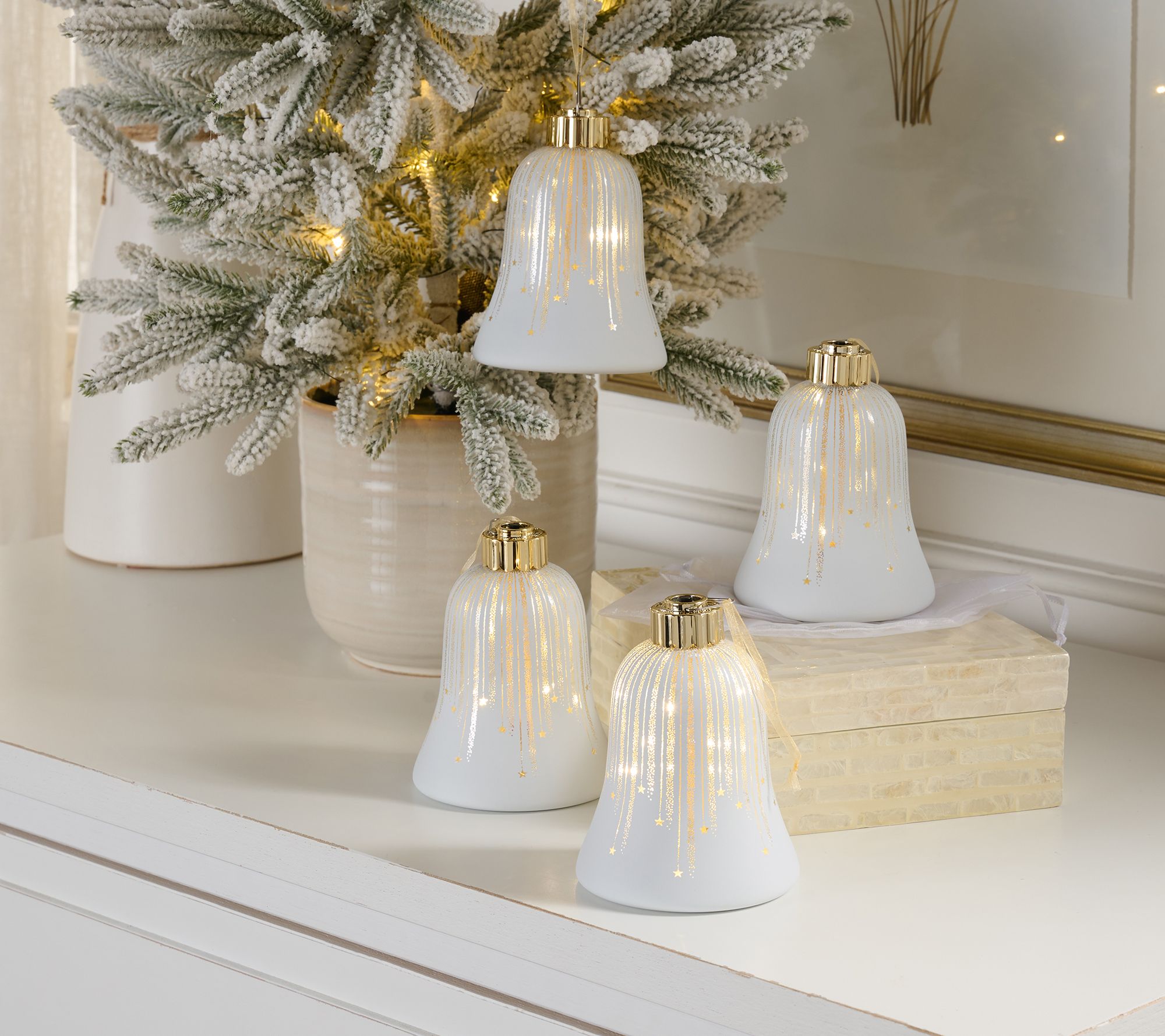 "As Is" Set of 4 Illuminated Starry Night Bell Ornaments by Valerie