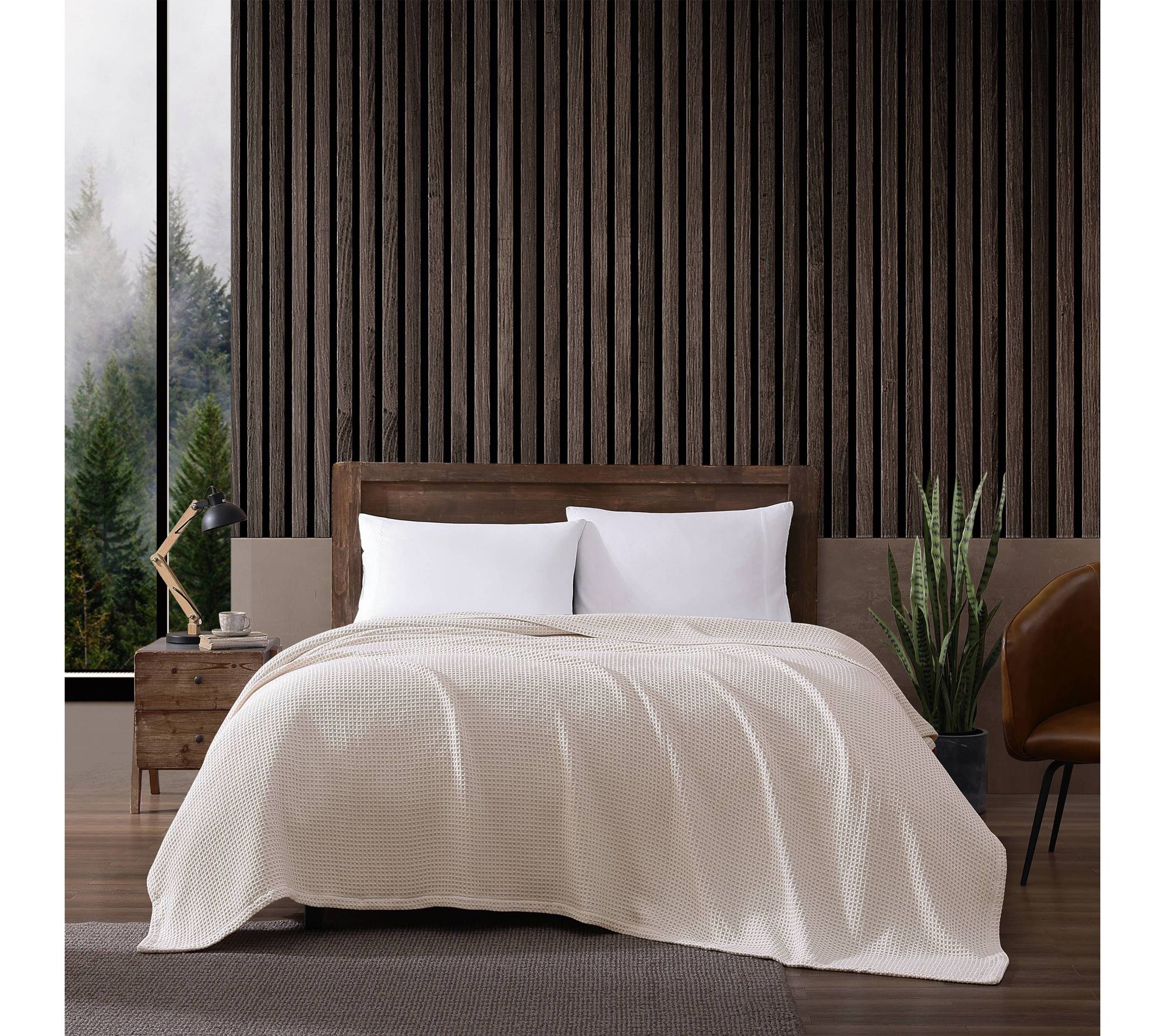 Eddie Bauer Solid Waffle Cream Cotton King Blanket