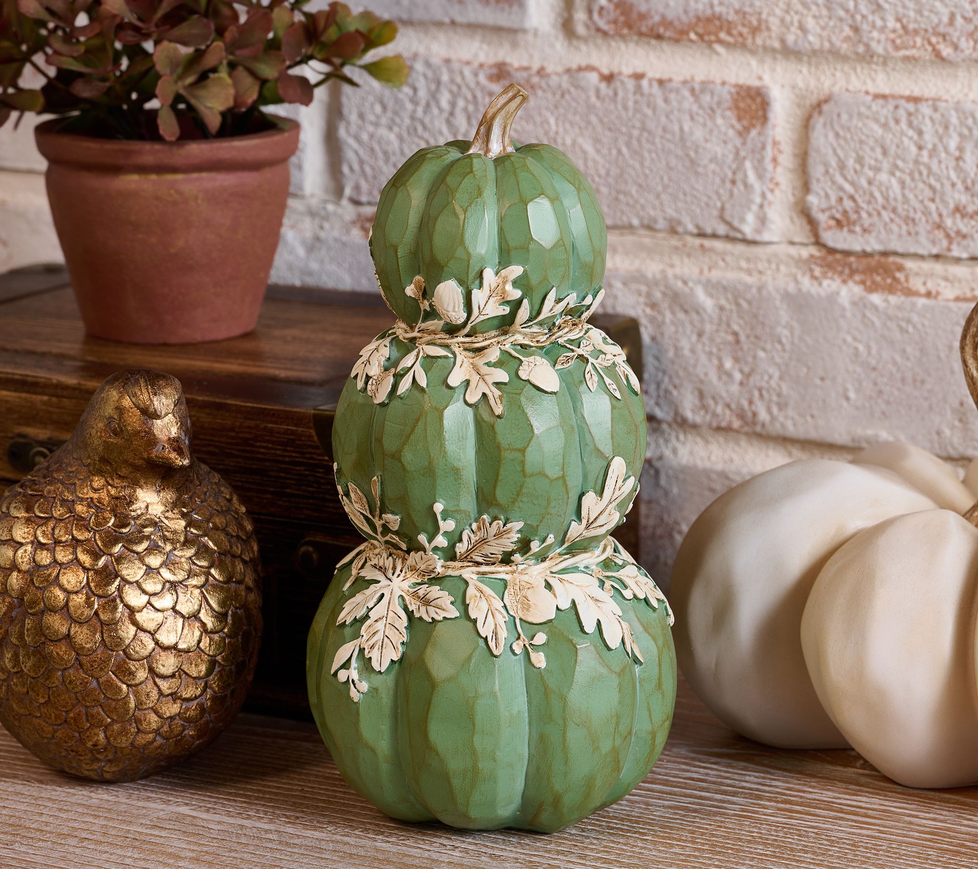 "As Is" 9.5" Stacked Leaf Embossed Pumpkins by Valerie
