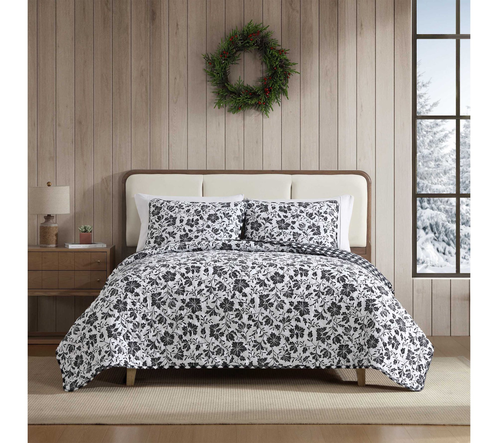 Eddie Bauer Woodblock Floral Black Flannel TwinQuilt Set