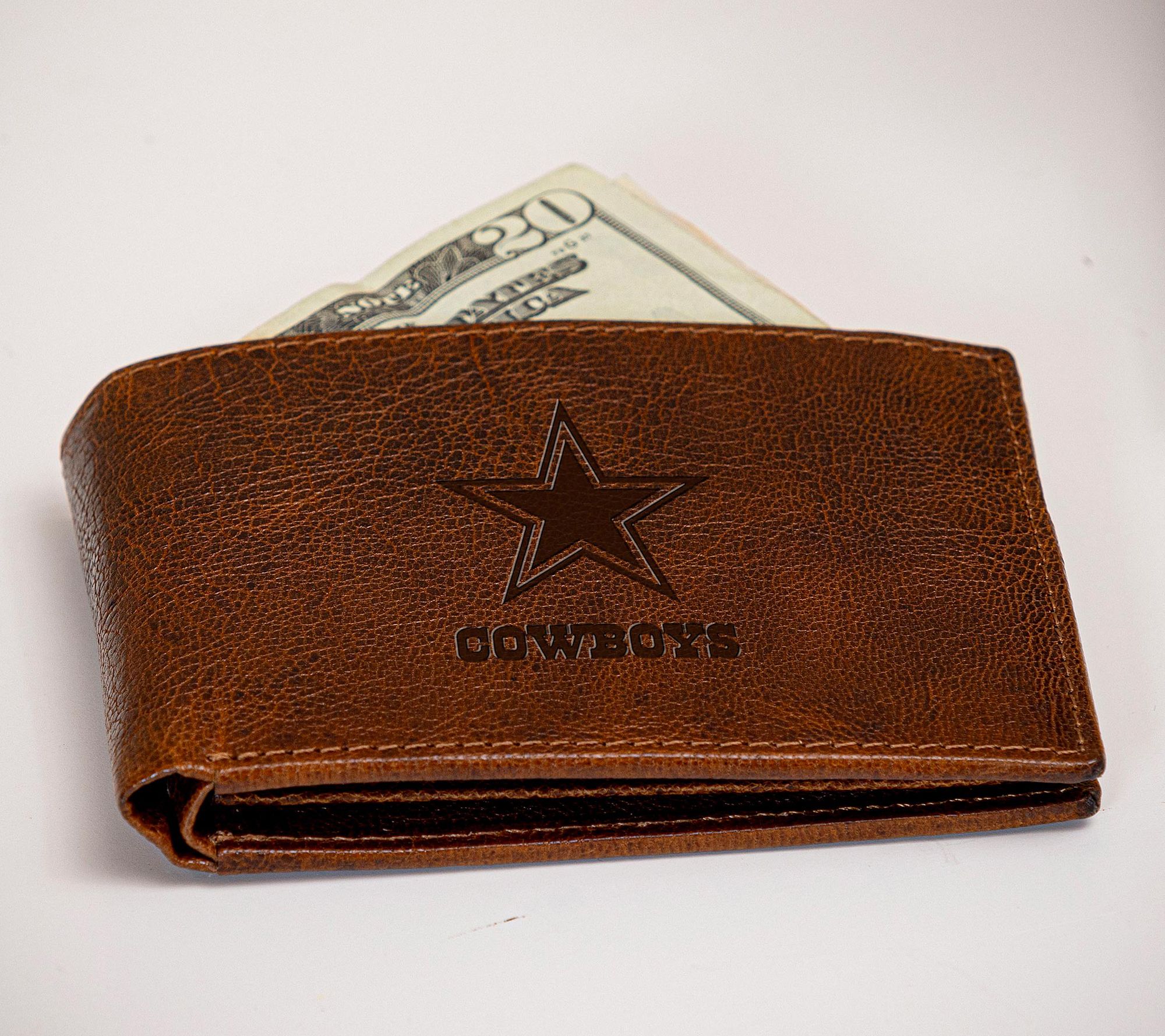 Evergreen Bi-Fold Tumbled Brown Leather Walletw/NFL Team Logo