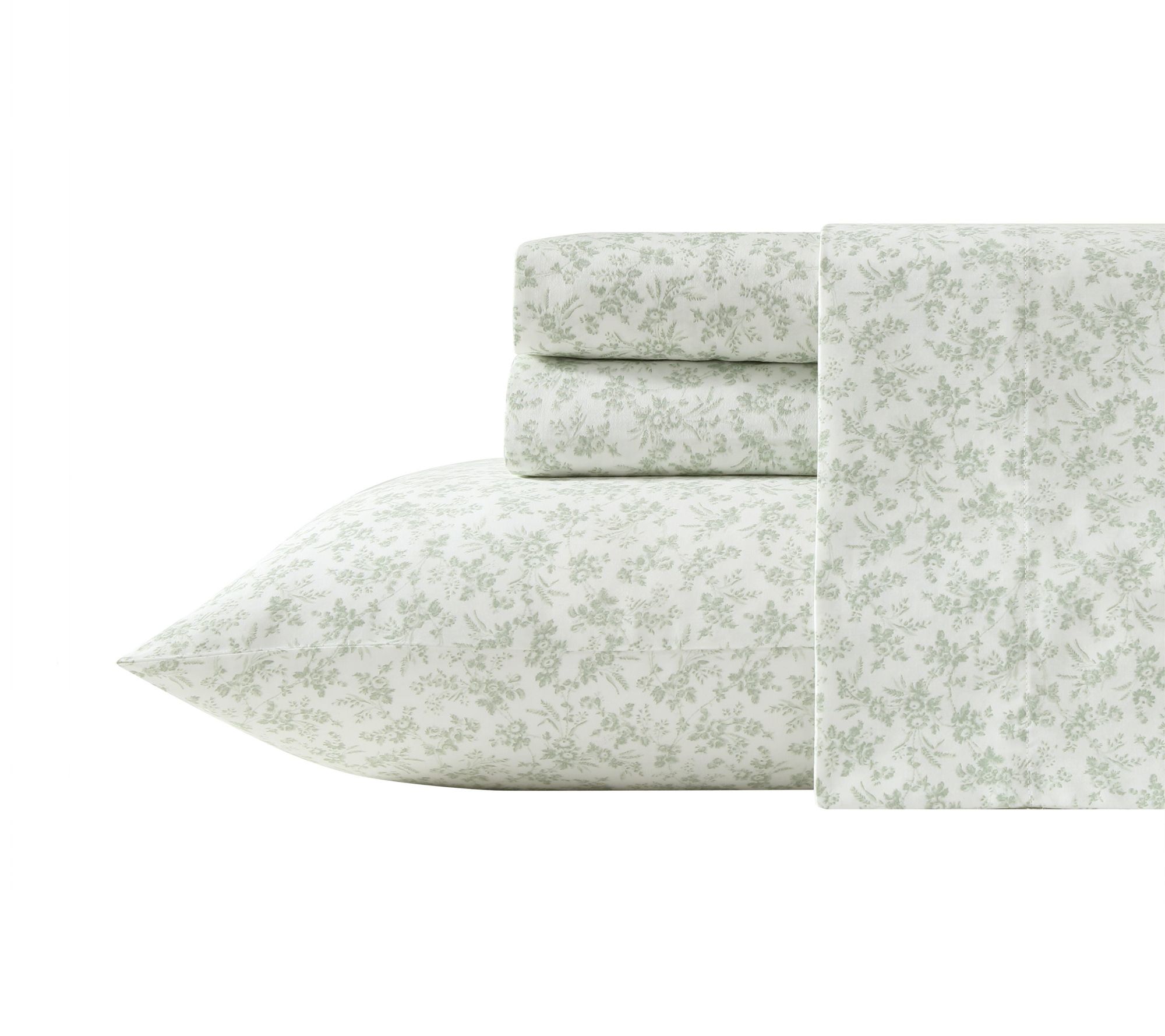 Laura Ashley Floral Toile Green Cotton Sateen Queen Sheet Set