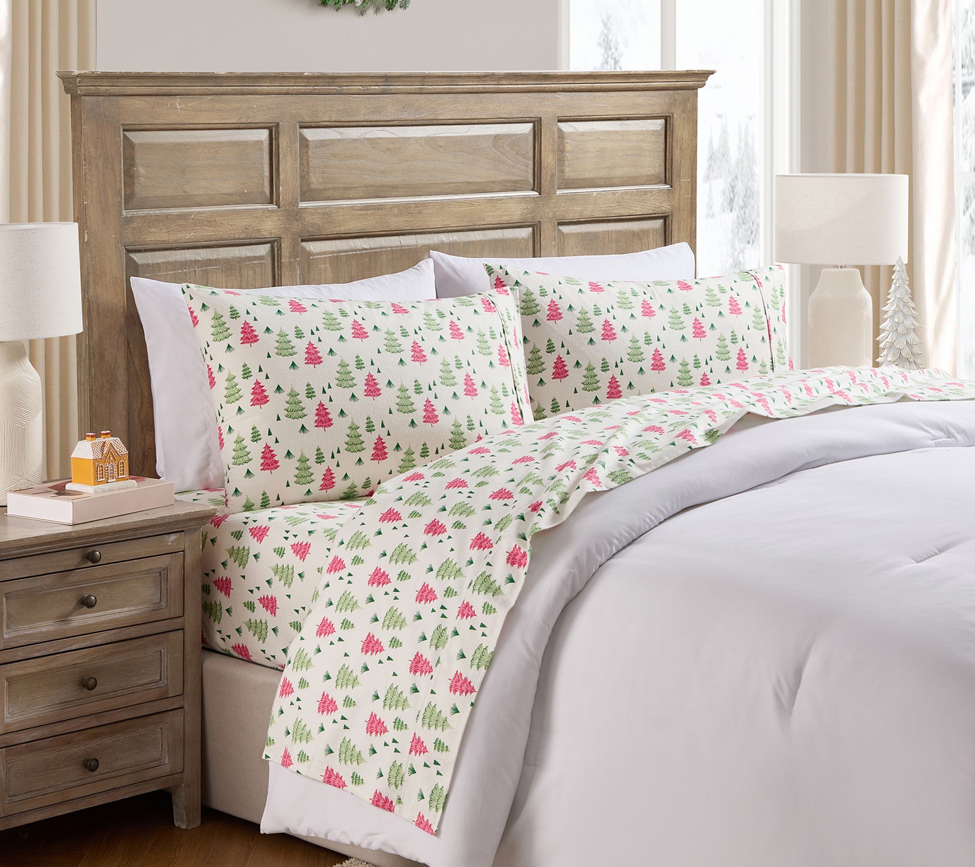 Hallmark Multi Trees Brushed Cotton Flannel Sheet Set, Queen