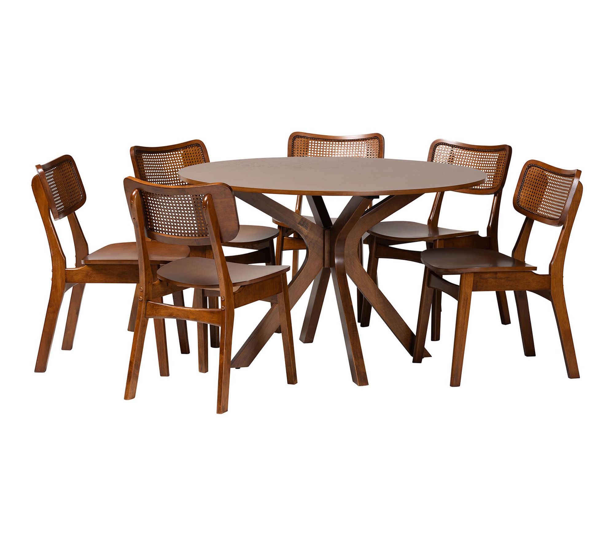 Baxton Studio Linnet Brown Wood and Rattan 7-Piece Dining Set