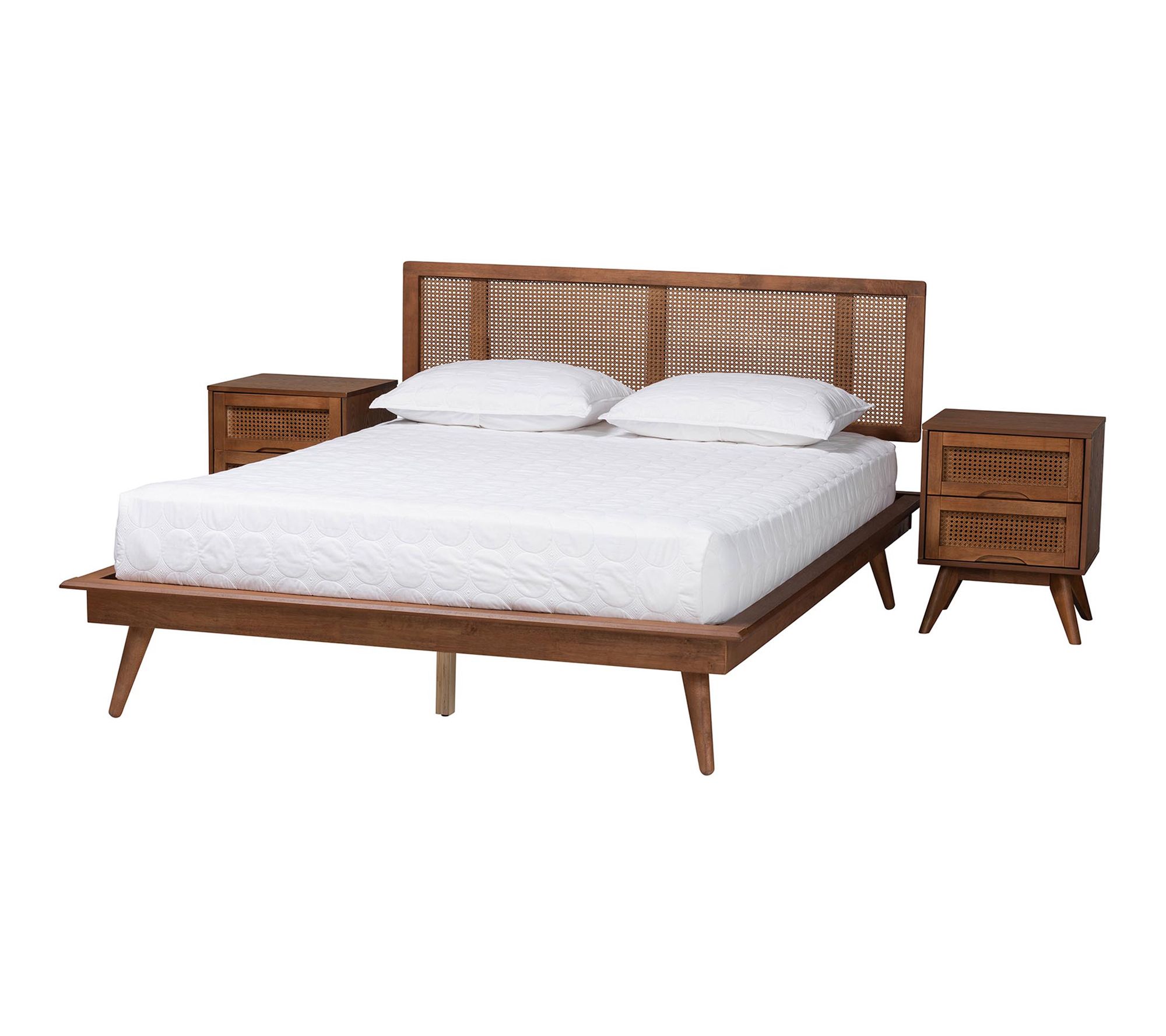 Baxton Studio Nura Wood and Rattan Queen 3-Piece Bedroom Set