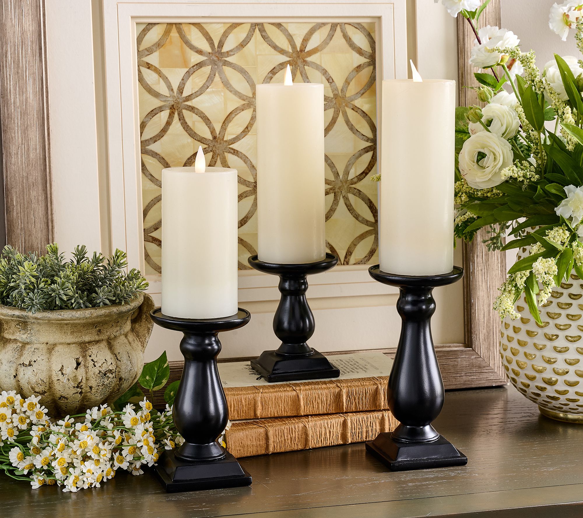 "As Is" Set of 3 Flippable Pedestal Candleholders by Valerie