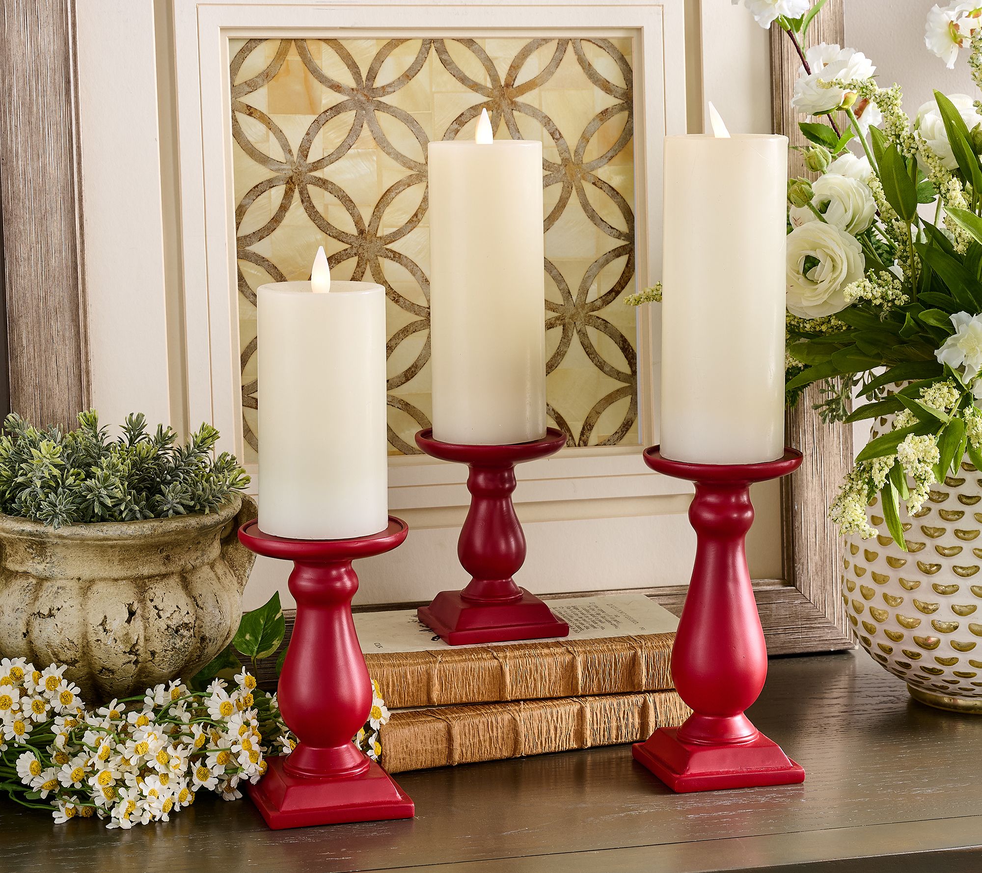 "As Is" Set of 3 Flippable Pedestal Candleholders by Valerie
